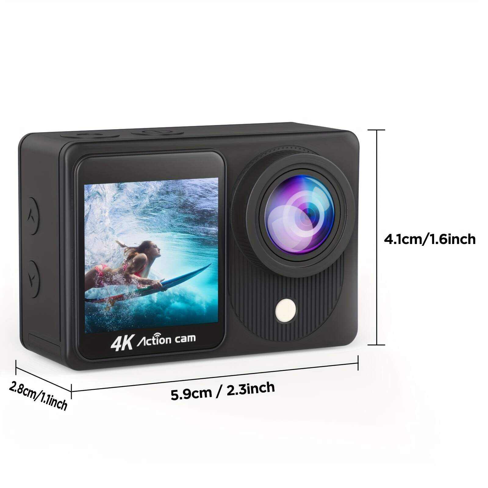 Yolansin 4K Action Camera Touch Screen - Dual Screen Ultra HD EIS WiFi Sports Camera, 1574.8inchUnderwater Camera 170° Wide Angle Video Camera 20MP Waterproof Helmet Camera With Remote Control And 2 Batteries