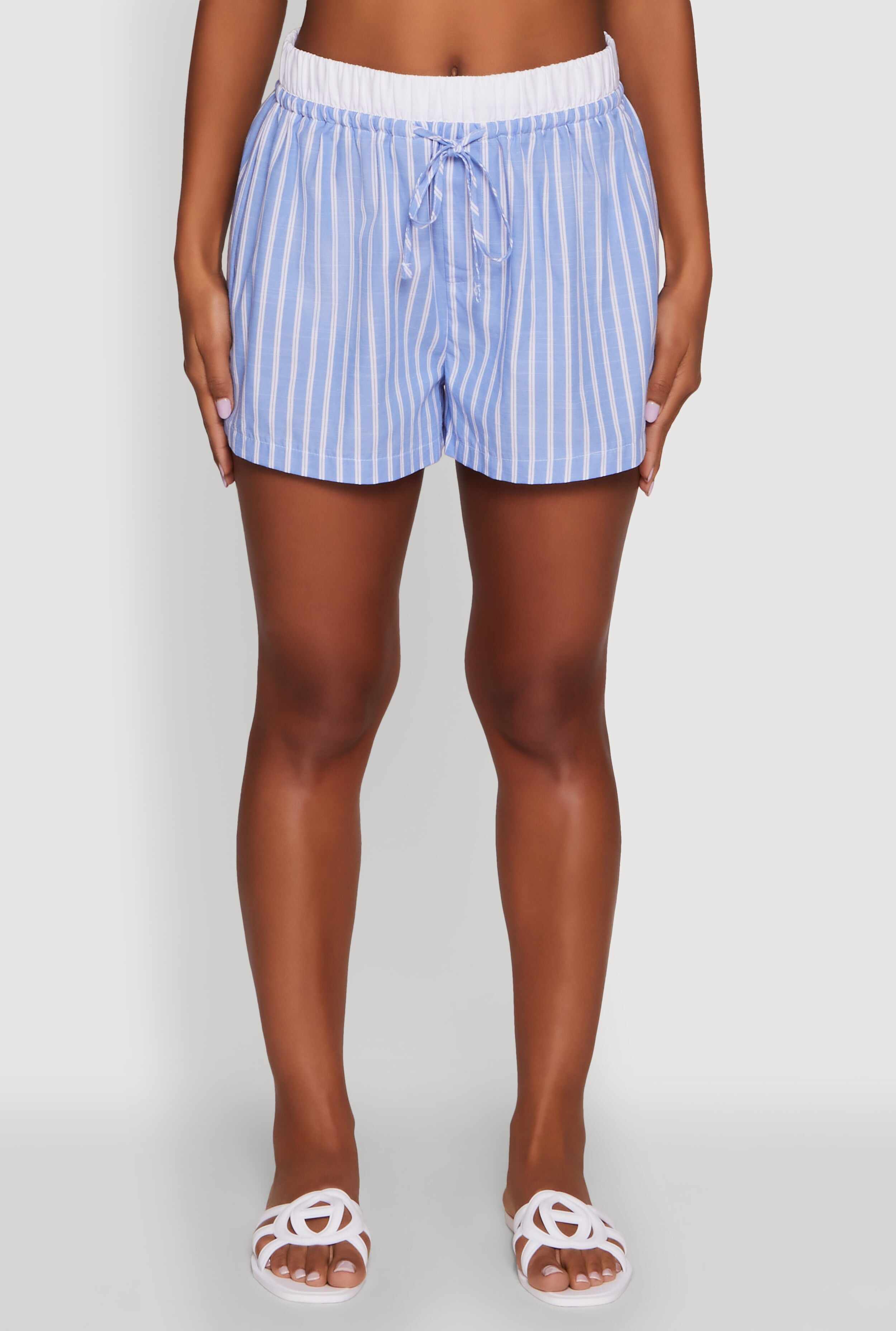 Trendy Striped High Waisted Shorts with Contrast Waistband