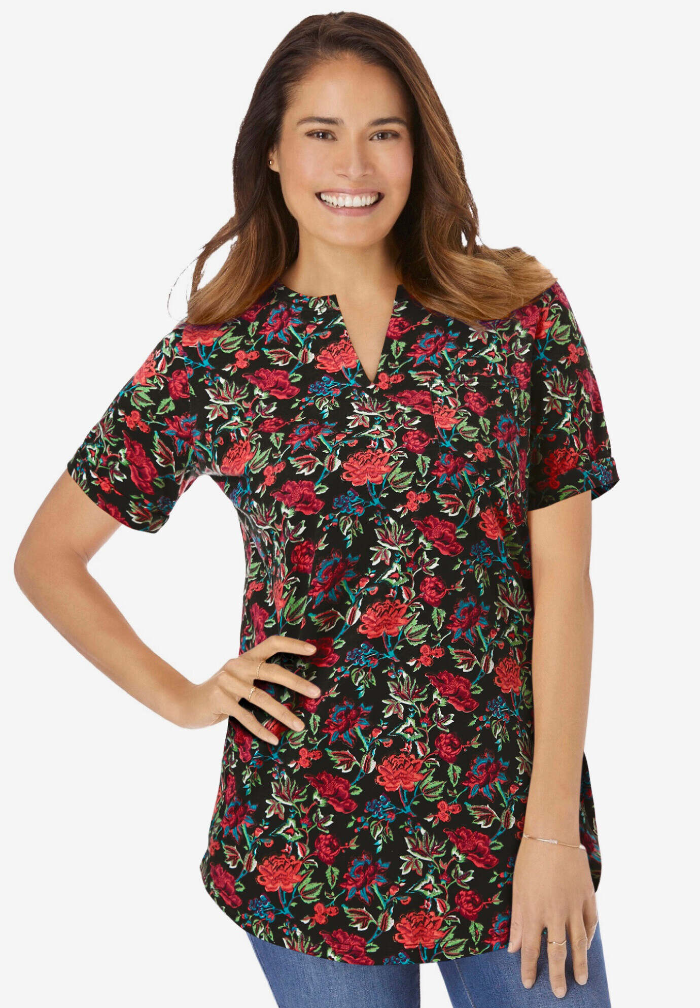 Short-Sleeve Notch-Neck Tee