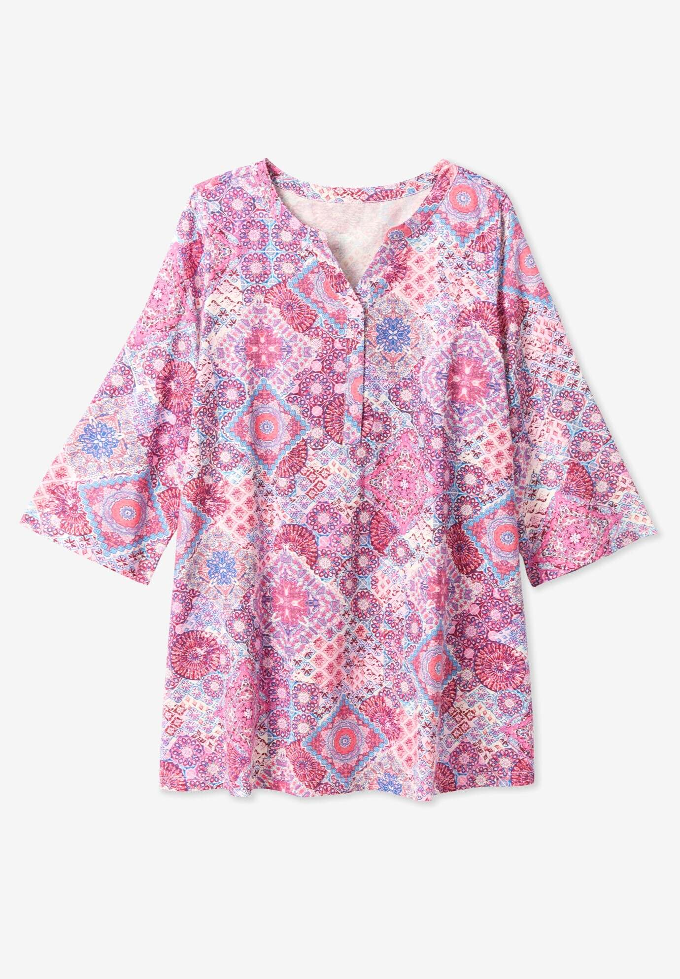 Henley Three-Quarter Sleeve Knit Tunic