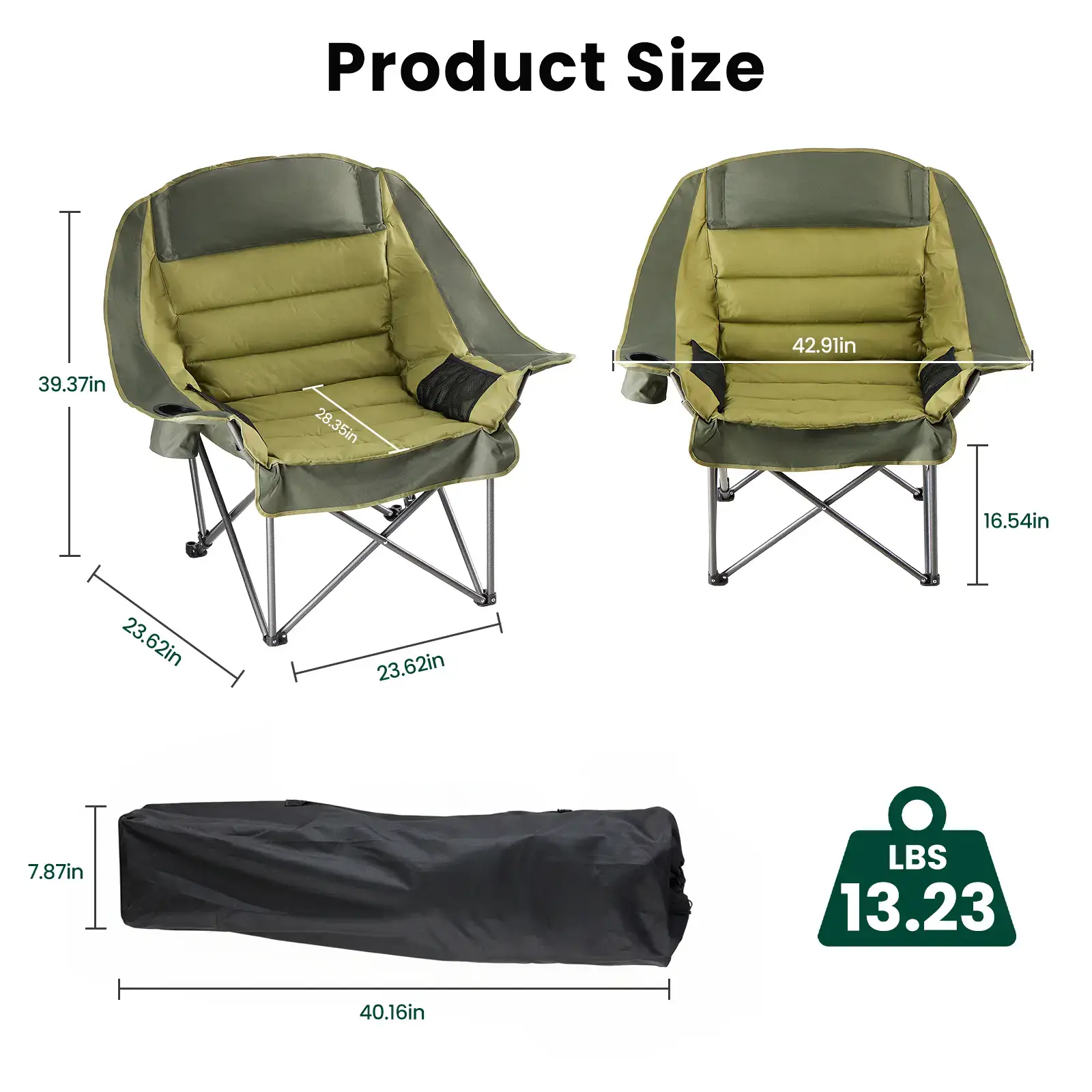 Comfort Folding Camping Chair，With 440 Lbs Capacity, Reinforced Steel Frame And 600D Oxford Fabric, 2 Cup Holders And Side Pockets, Folds Into Carry Bag, Perfect For Outdoor Concert And Glamping
