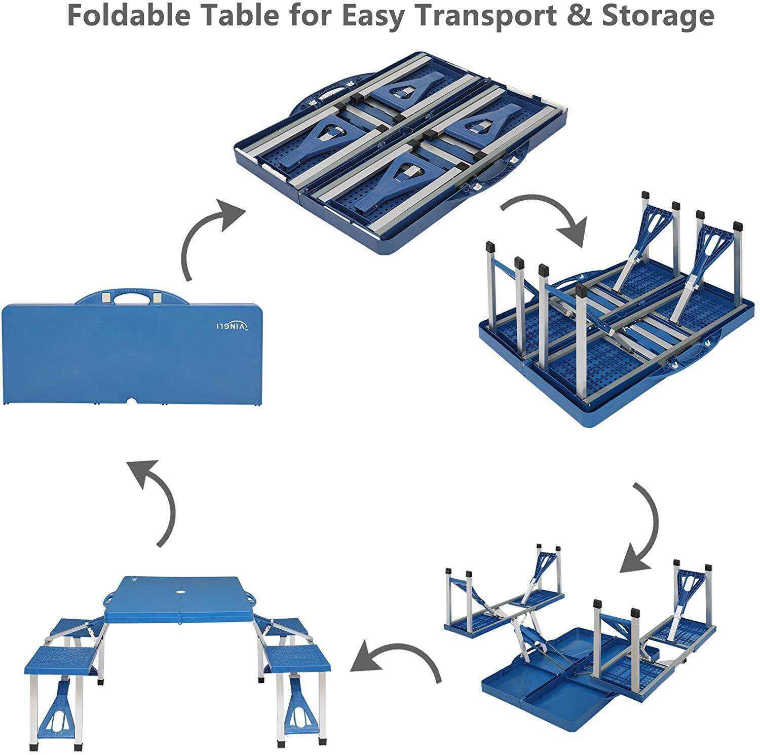 4 Ft Portable Foldable Camping Picnic Table Set 220 Lbs Support 4-Seats Aluminum Frame Blue