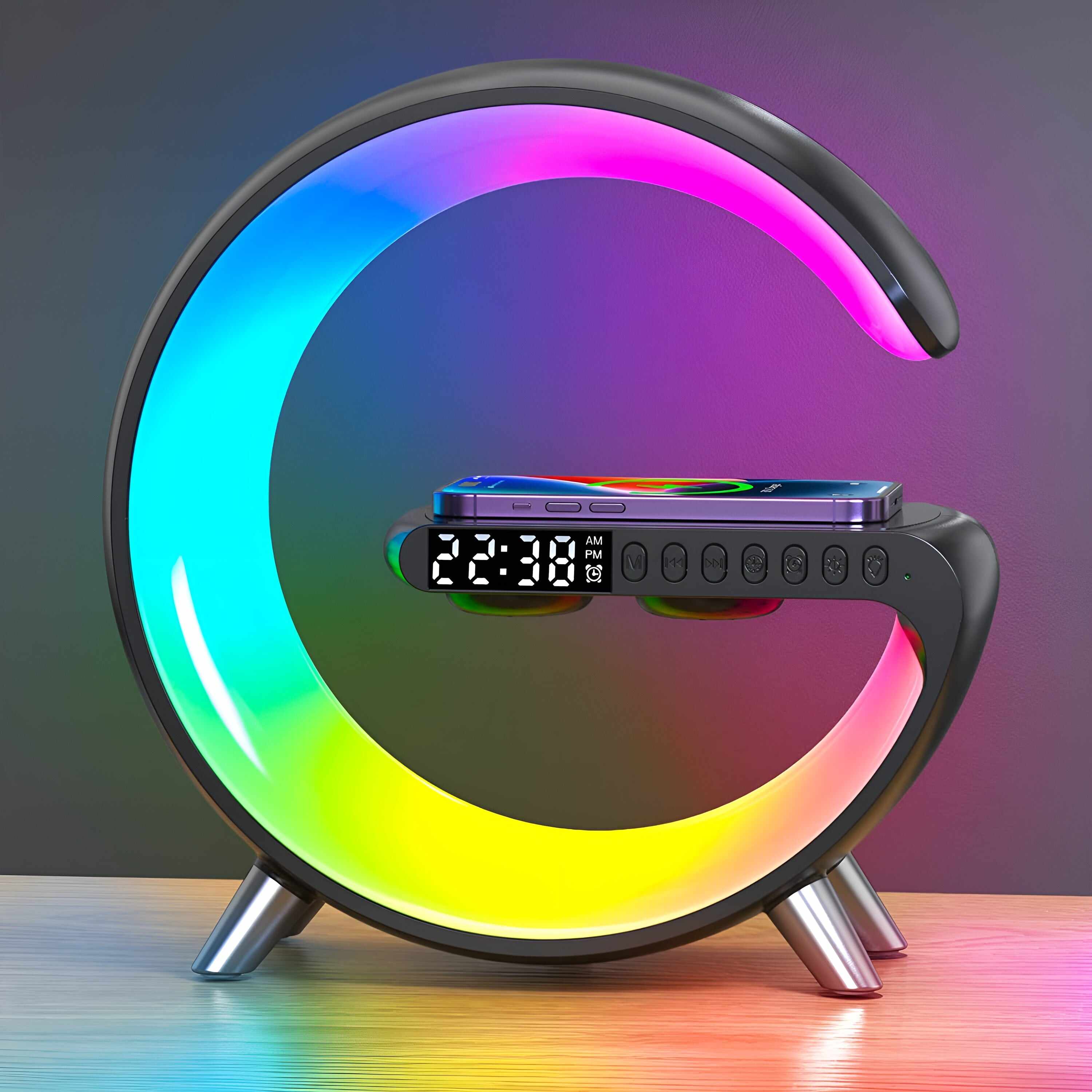 4-in-1 Alarm Clock, Mood Light, Speaker & Wireless Charger