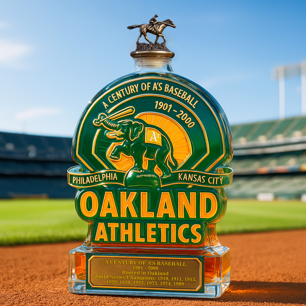 Oakland Athletics 100th Anniversary Whiskey Bottle