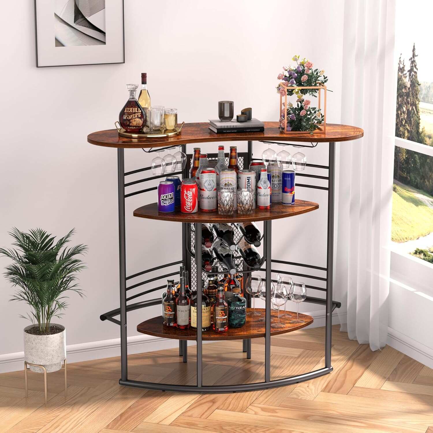 VECELO Vintage Liquor Cabinet Wine Rack Bar Unit
