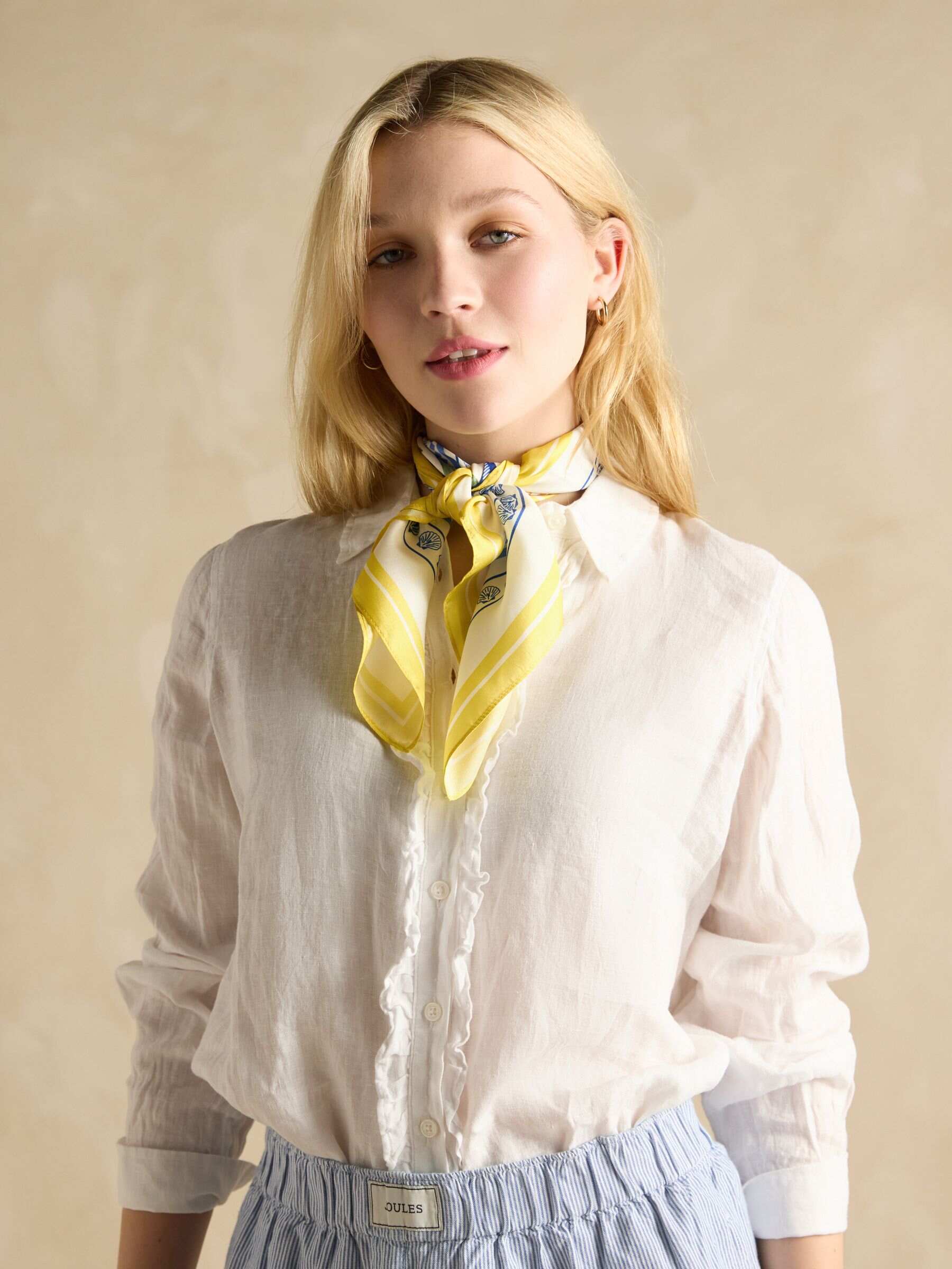 Elsie Yellow/White 100% Silk Scarf