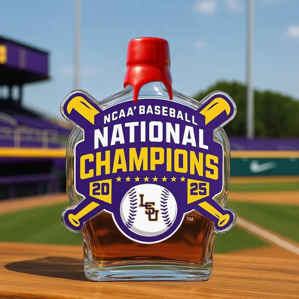 Celebrate the LSU Tiger winning the 2025 NCAA Baseball Championship Whisky Bottle