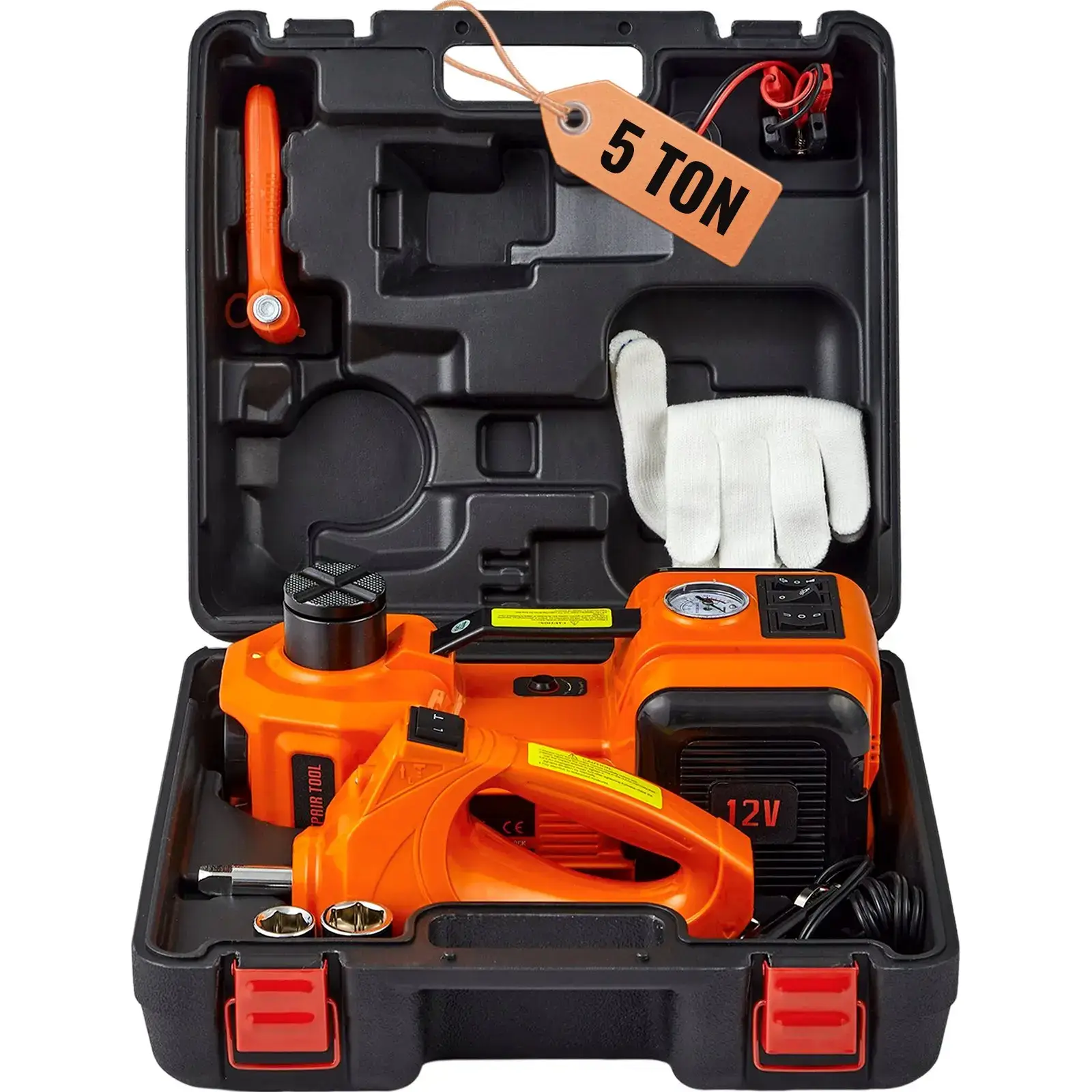 5 Ton Electric Hydraulic Car Jack Kit, Portable Auto Lift with Impact Wrench, Built-in Tire Inflator & LED Light, Tire Change Tool for Sedan SUV MPV Truck Garage & Roadside Repair