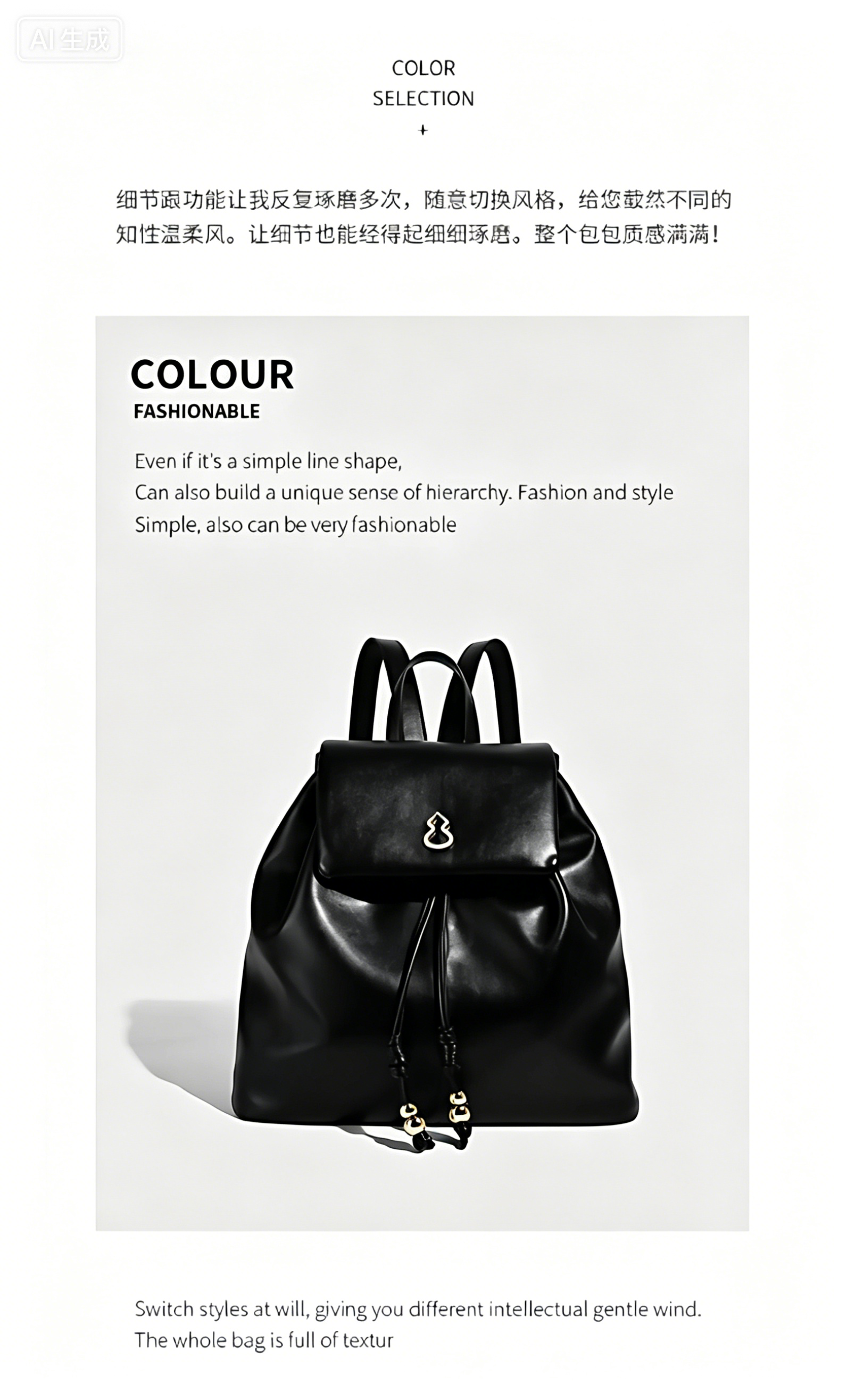 Fashionable women handbag with cowhide leather