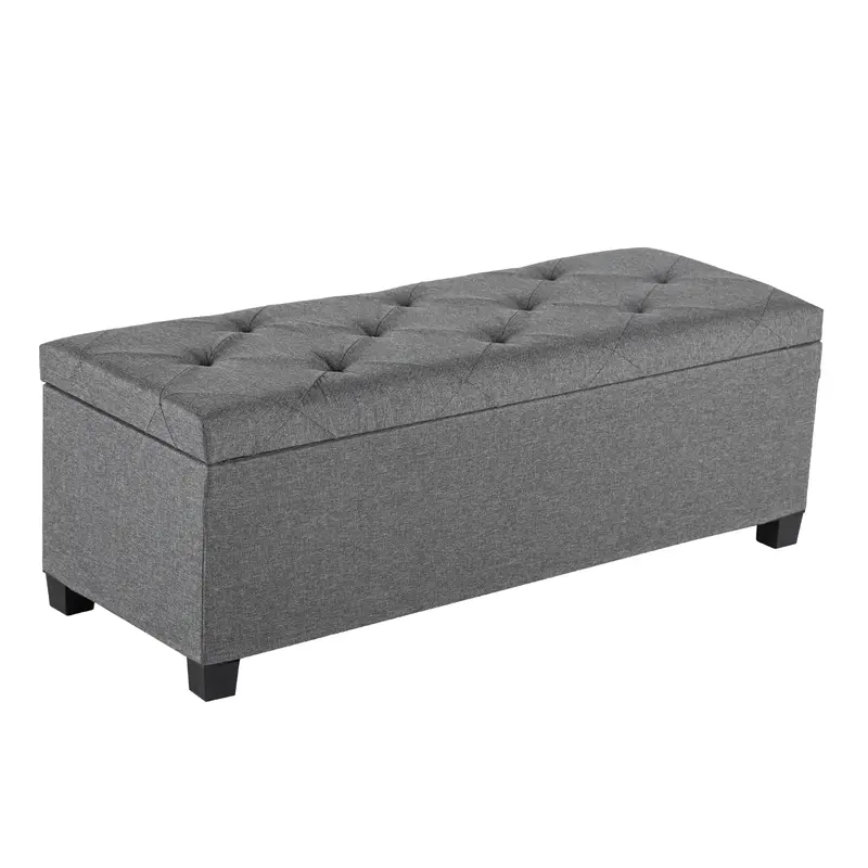 Folding Storage Ottoman Bench Modern Linen Fabric Padded Seat Large Toy Box End of Bed Entryway Comfortable Durable Multifunctional Seater