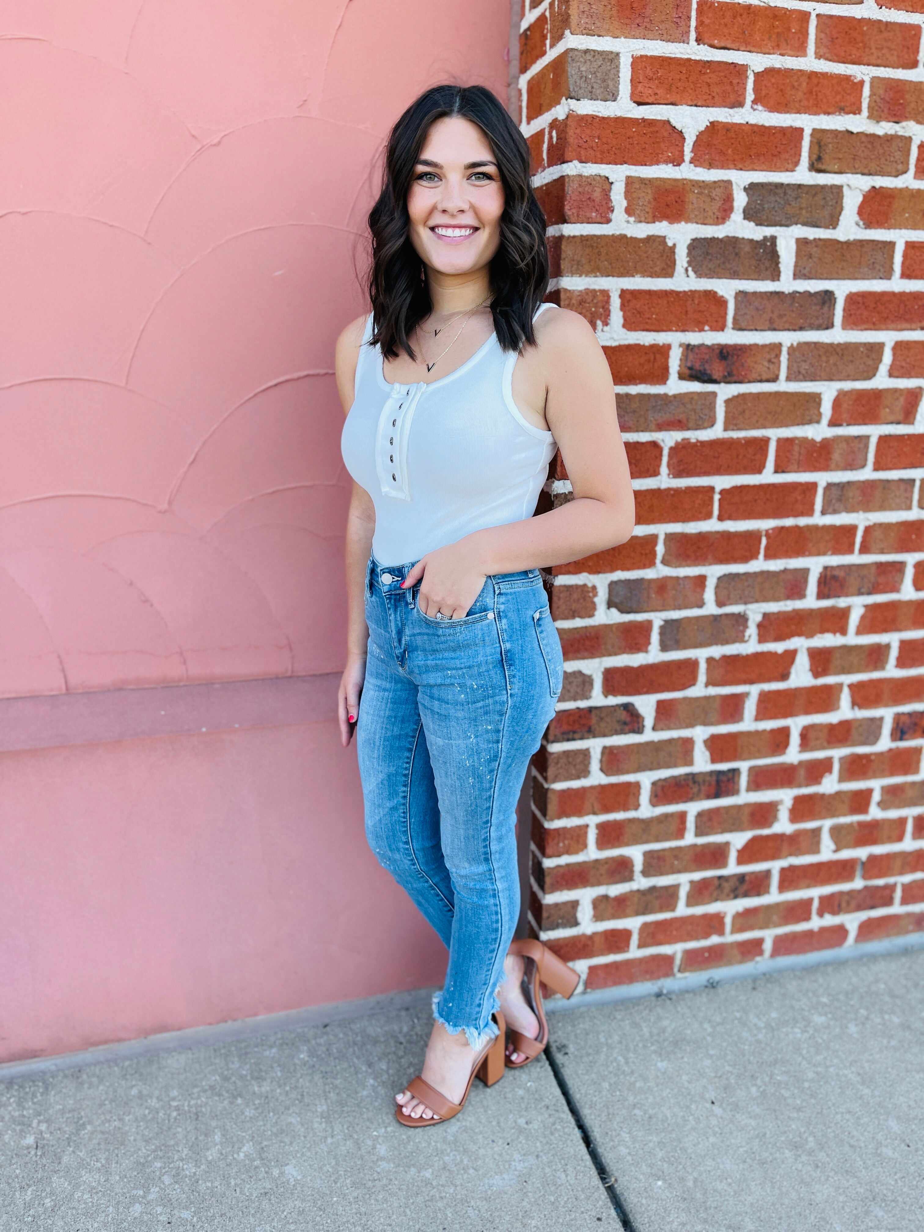 PLUS/REG Bad And Bleachy Bleached Shark Bite Hem Skinnies