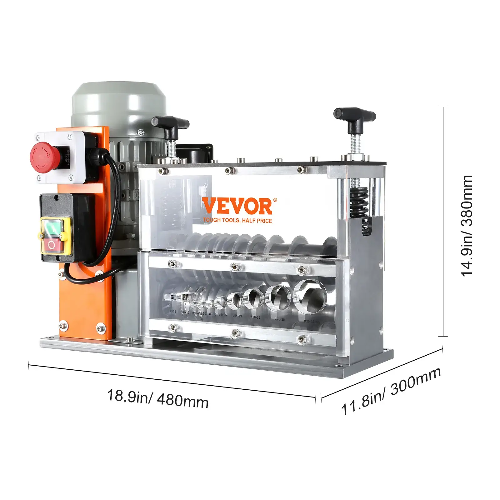 Automatic Wire Stripping Machine,0.06''-1.26'' Electric Motorized Cable Stripper, 750 W, 98 ft/min Wire Peeler with Visible Stripping Depth Reference, 10 Channels for Scrap Copper Recycling Heavy Duty Tool