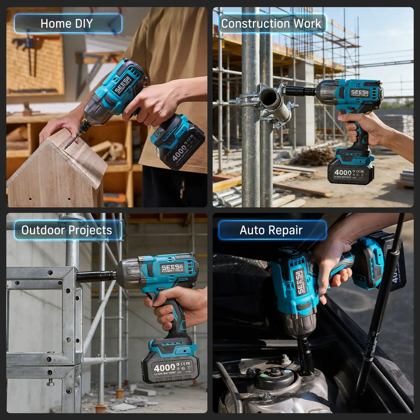 Cordless Brushless Impact Wrench WH860 Ultra 1300Nm High Torque 2x 21V 4.0Ah Li-ion Batteries 3-Speed Gear LED Light Full Accessories Kit for Agricultural Machinery Trucks Car Repair Home Use