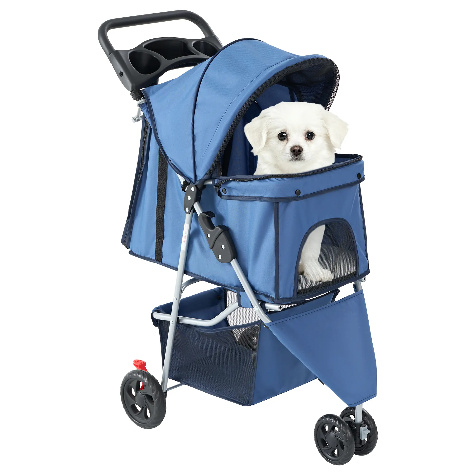 3 Wheels Pet Stroller Dog Jogging with Breathable Mesh Window, Large Storage Basket, Cup Holder, Blue