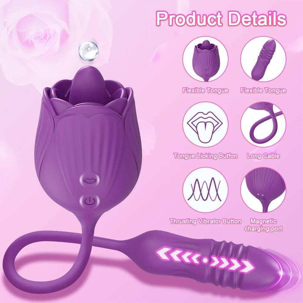Rose Vibrator with Tongue Licking & Telescopic Dildo