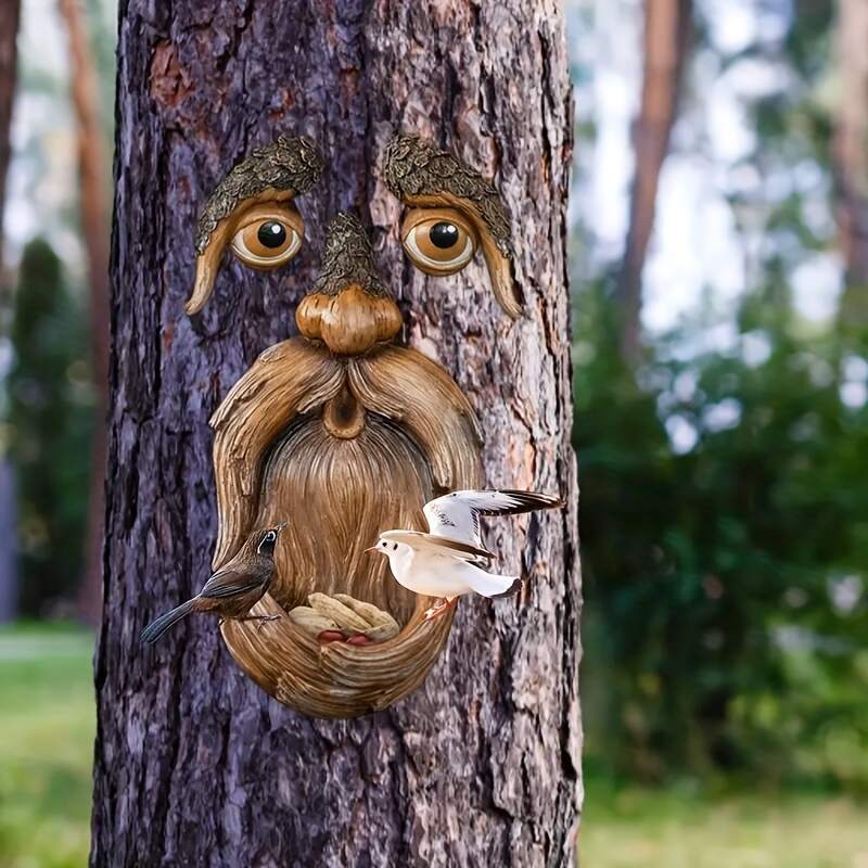 1pc, Resin Tree Face Bird Feeder, Outdoor Tree Hugger Sculpture Wild Life Bird Feeder, Whimsical Garden Decoration, Home Decor, Holiday Decor, Outdoor Decor, Yard Decor, Garden Decor, Summer Decor