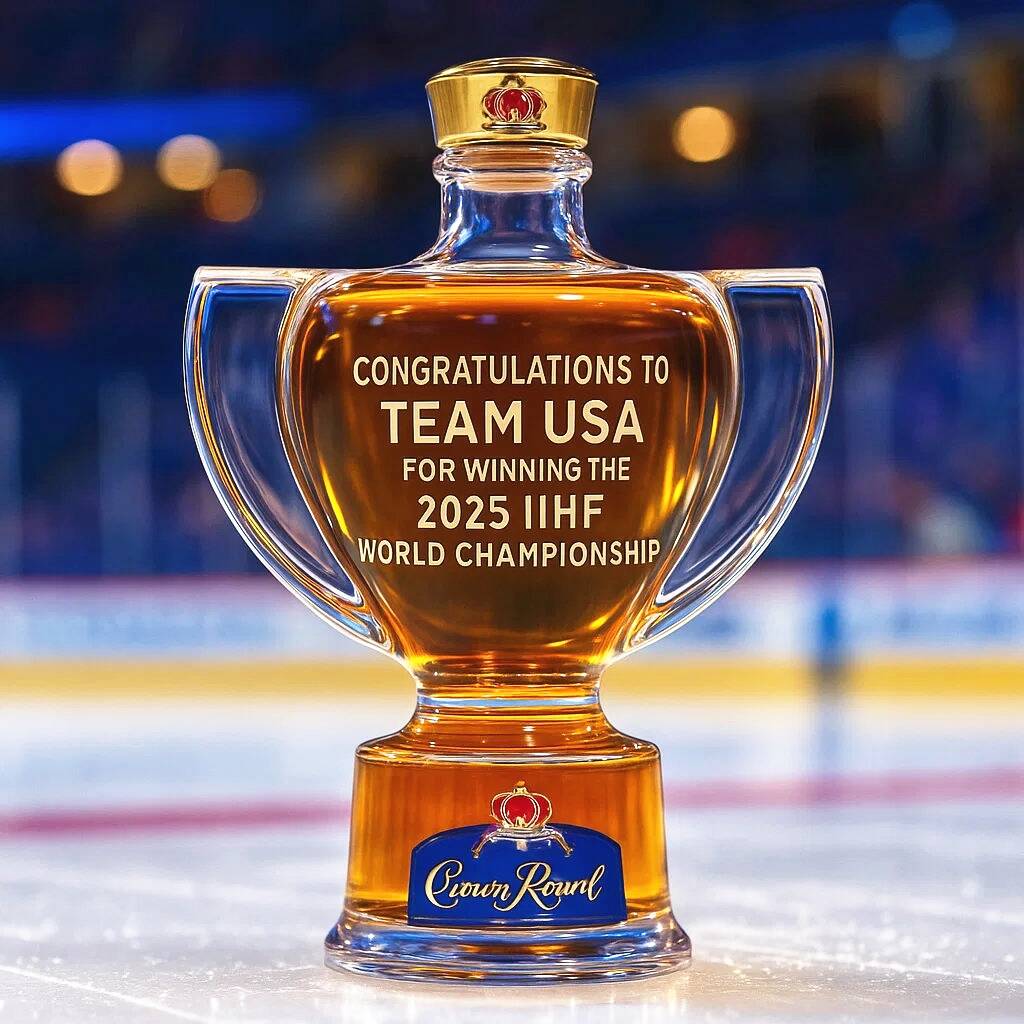 Whiskey bottle commemorating Team USA's win of the 2025 IIHF World Championship