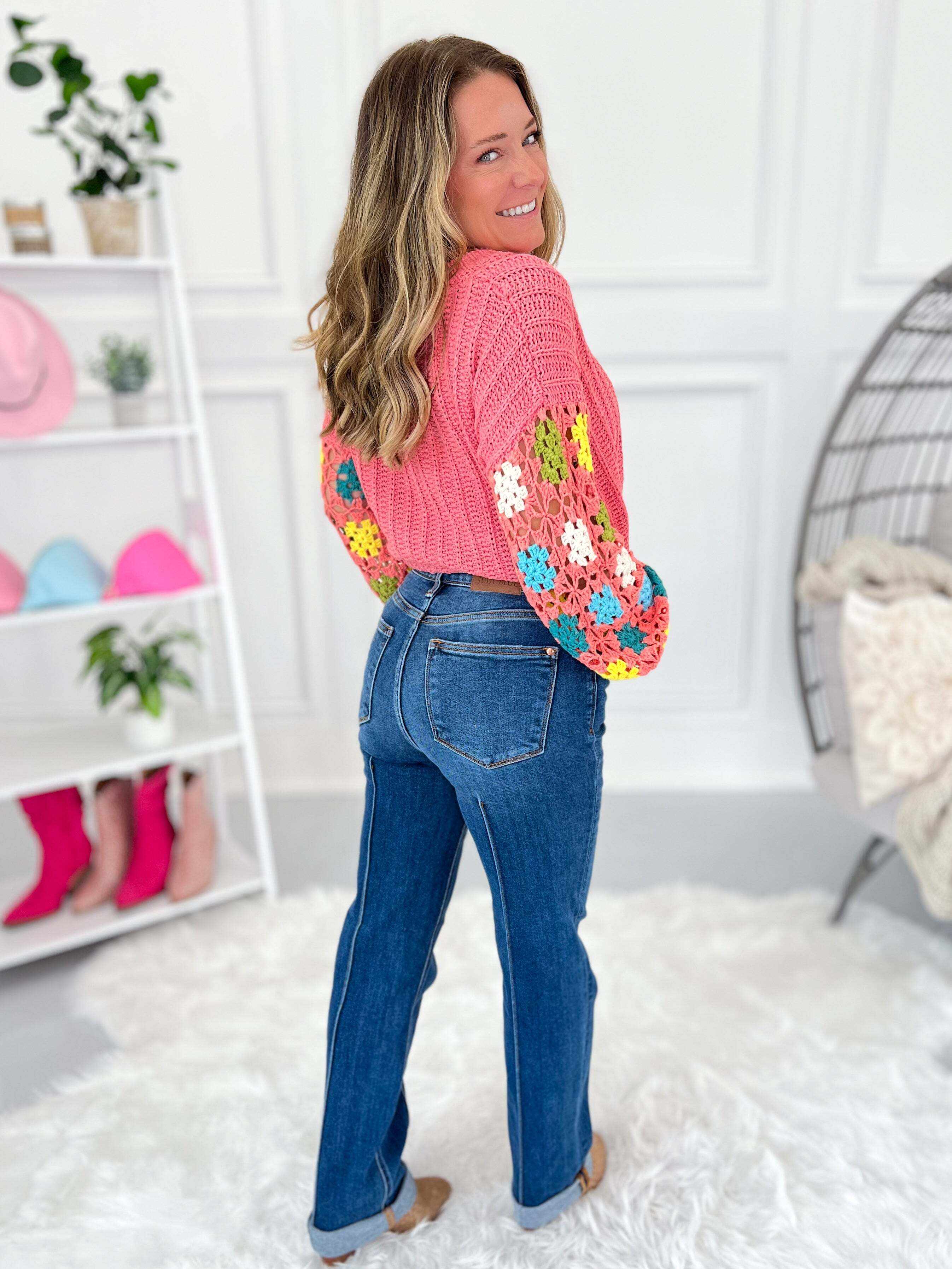 Walk The Line - Christmas Seam Detail Cuffed Straight Jeans