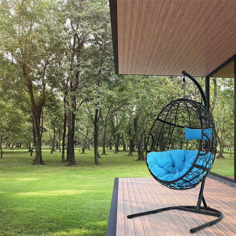 Outdoor Hanging Egg Chair Swing Hammock Chair Set with Stand & Cushion