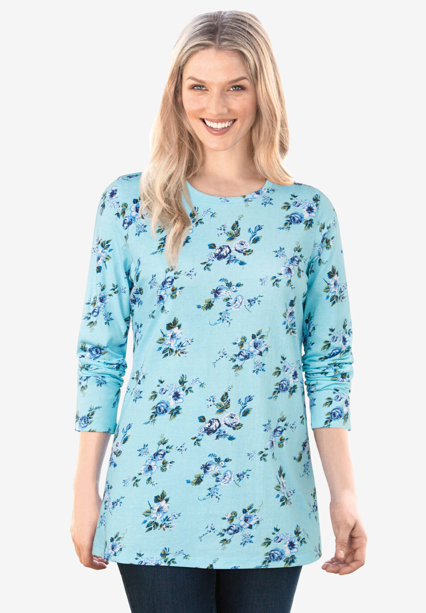 Perfect Printed Long-Sleeve Crewneck Tee