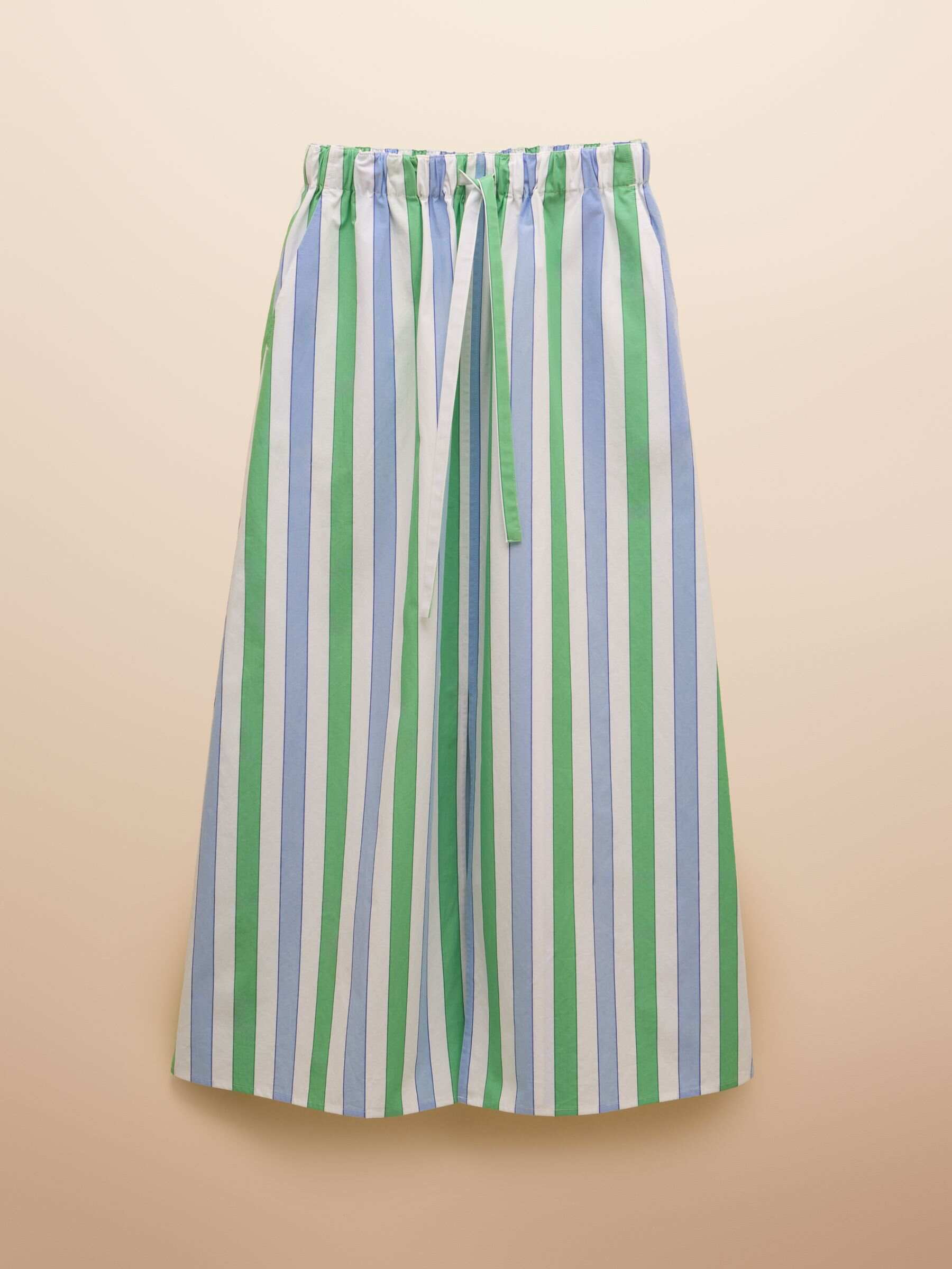 Blue/Green Stripe Cotton Poplin Midi Skirt