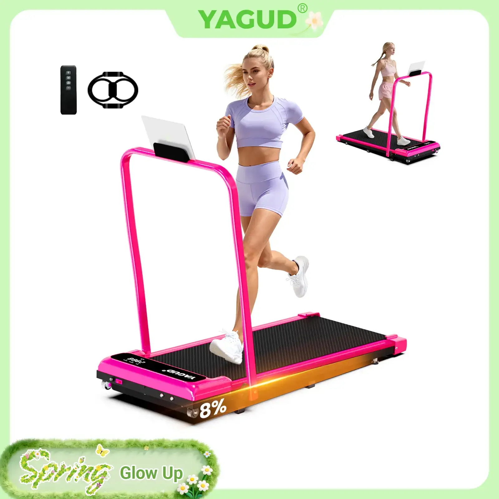 【Adjustable Incline】 Foldable Treadmill, Low-Noise Motor Walking Pad, 265lbs Weight Capacity, Remote Control & Wheels for Easy mobility, Comes with Free Resistance Bands, Dual Shock-Absorption System SpringStatements