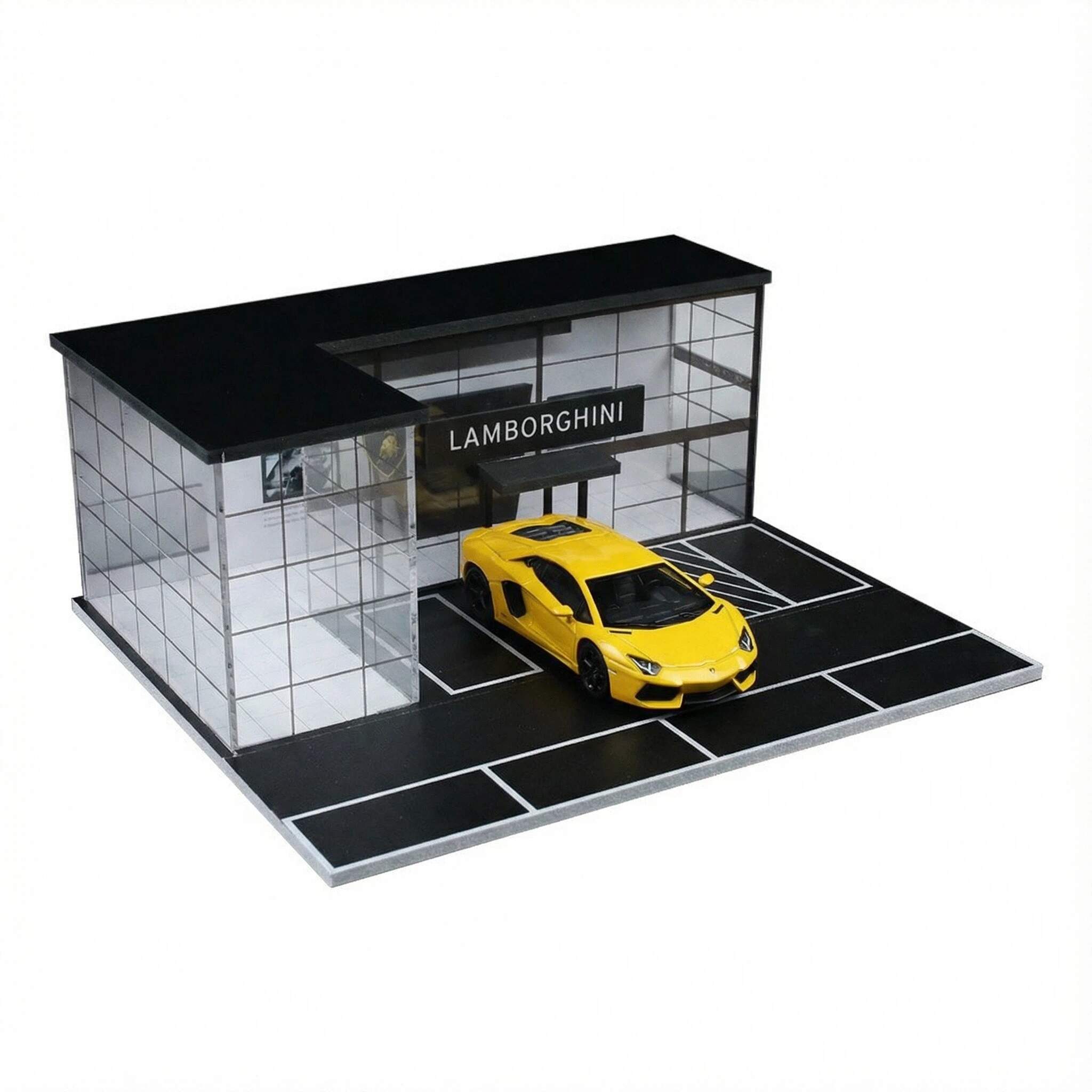 1:64 Scale Supercar Showroom Diorama Display Case – Modern Dealership Scene for Diecast Cars