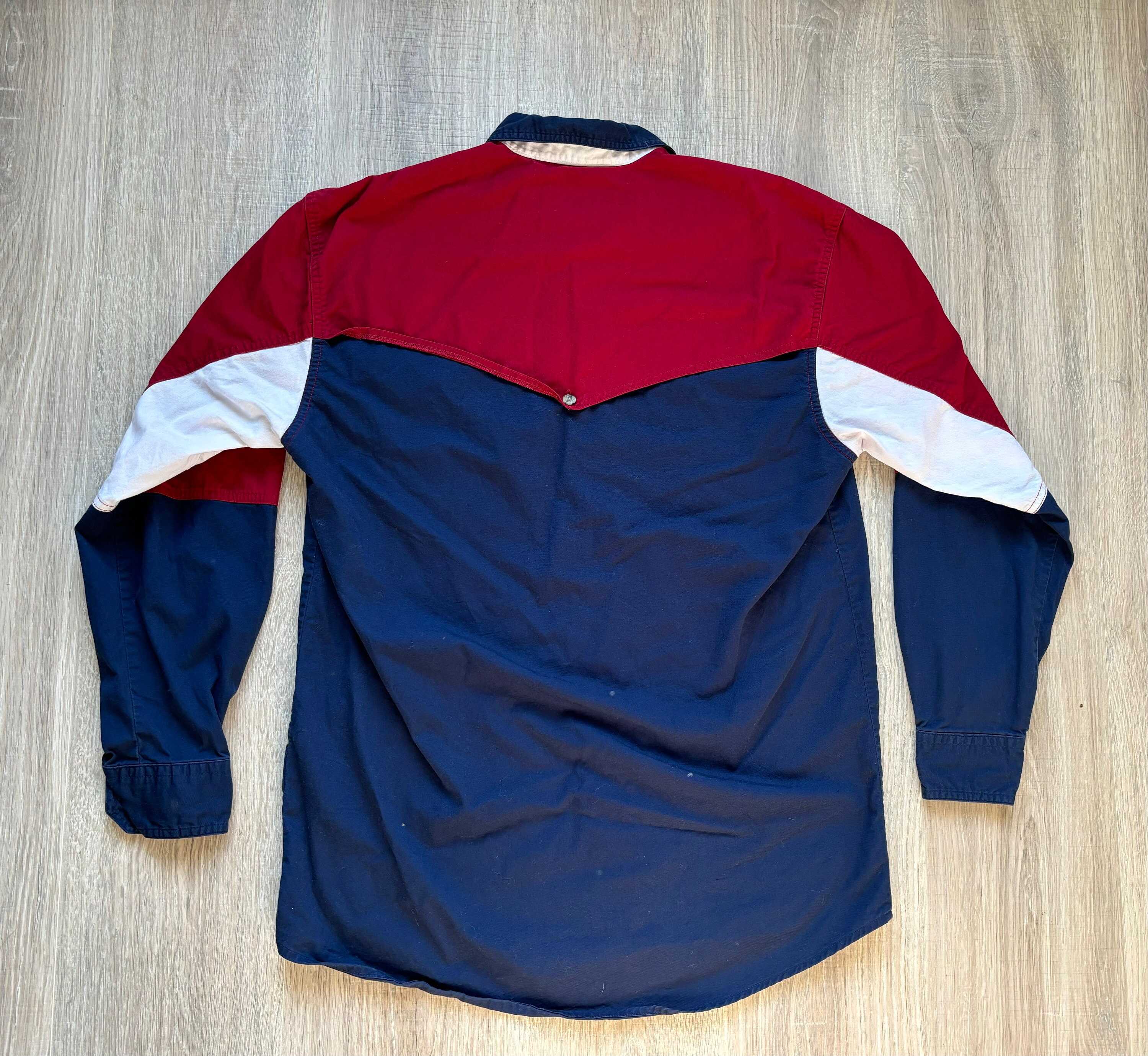 Men's Western Fashion Blue and Red Colorblock Printed Long Sleeve Shirt