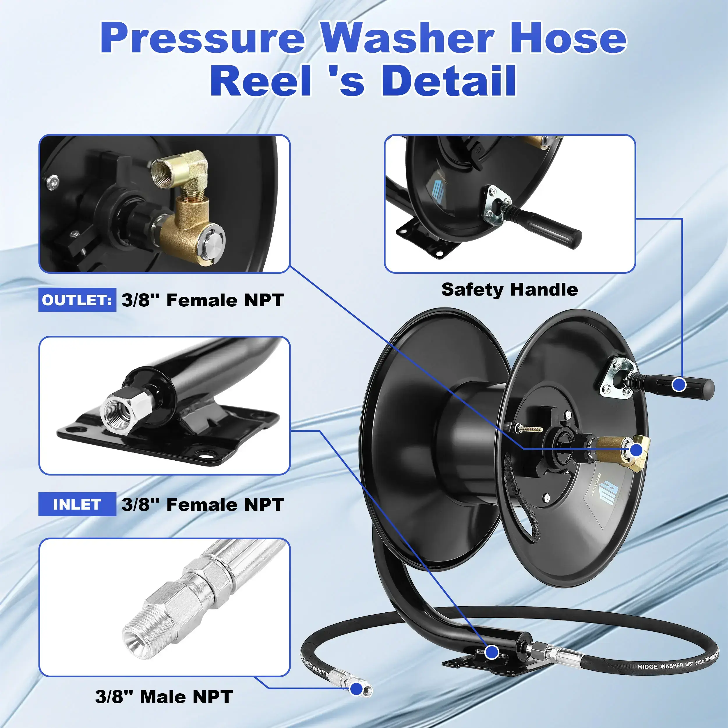 Pressure Washer Hose Reel 100 ft 3/8