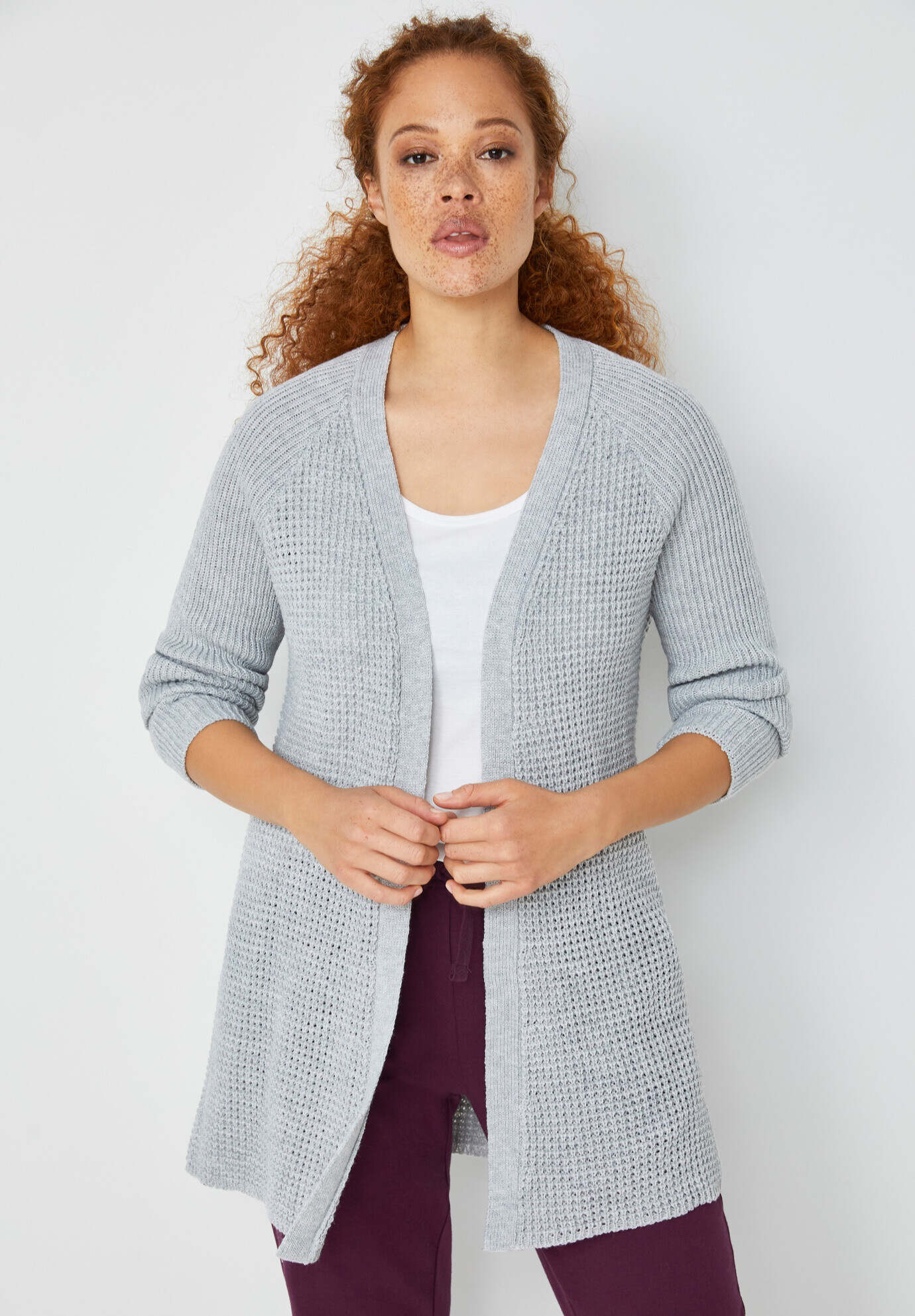 Open Front Waffle Cardigan