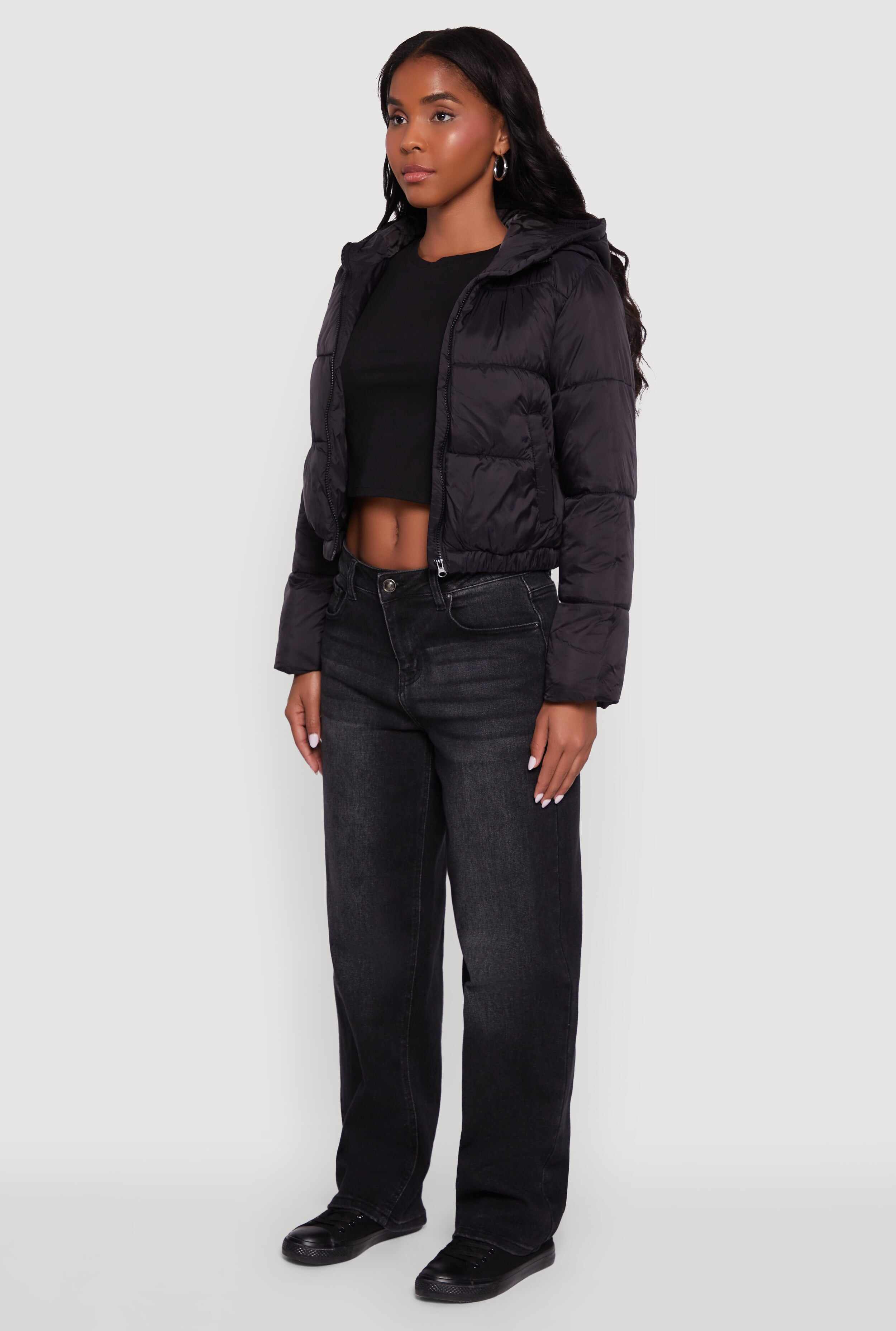 Cropped Hooded Puffer Jacket