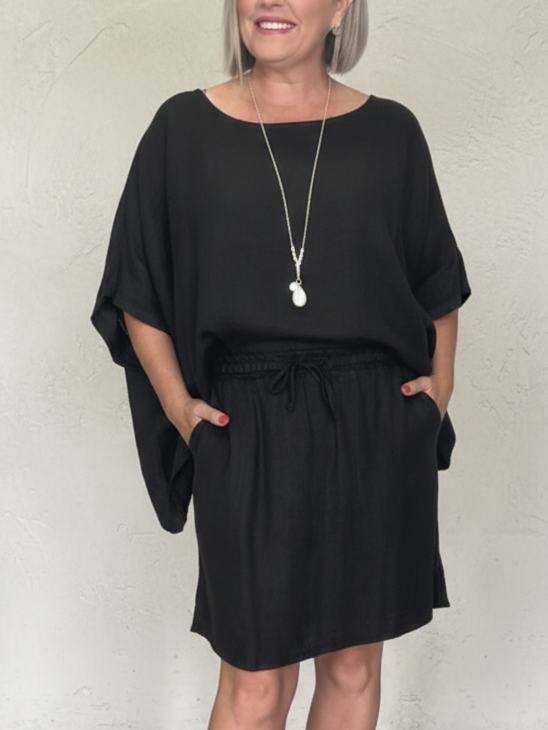🔥Summer Arrivals🌟Cozy Solid Color Loose-fitting Blouse And Skirt Linen Set