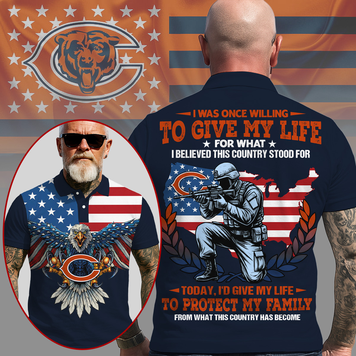 Chicago Bears | Premium NFL Patriotic Veteran Family Protection T-shirt MM