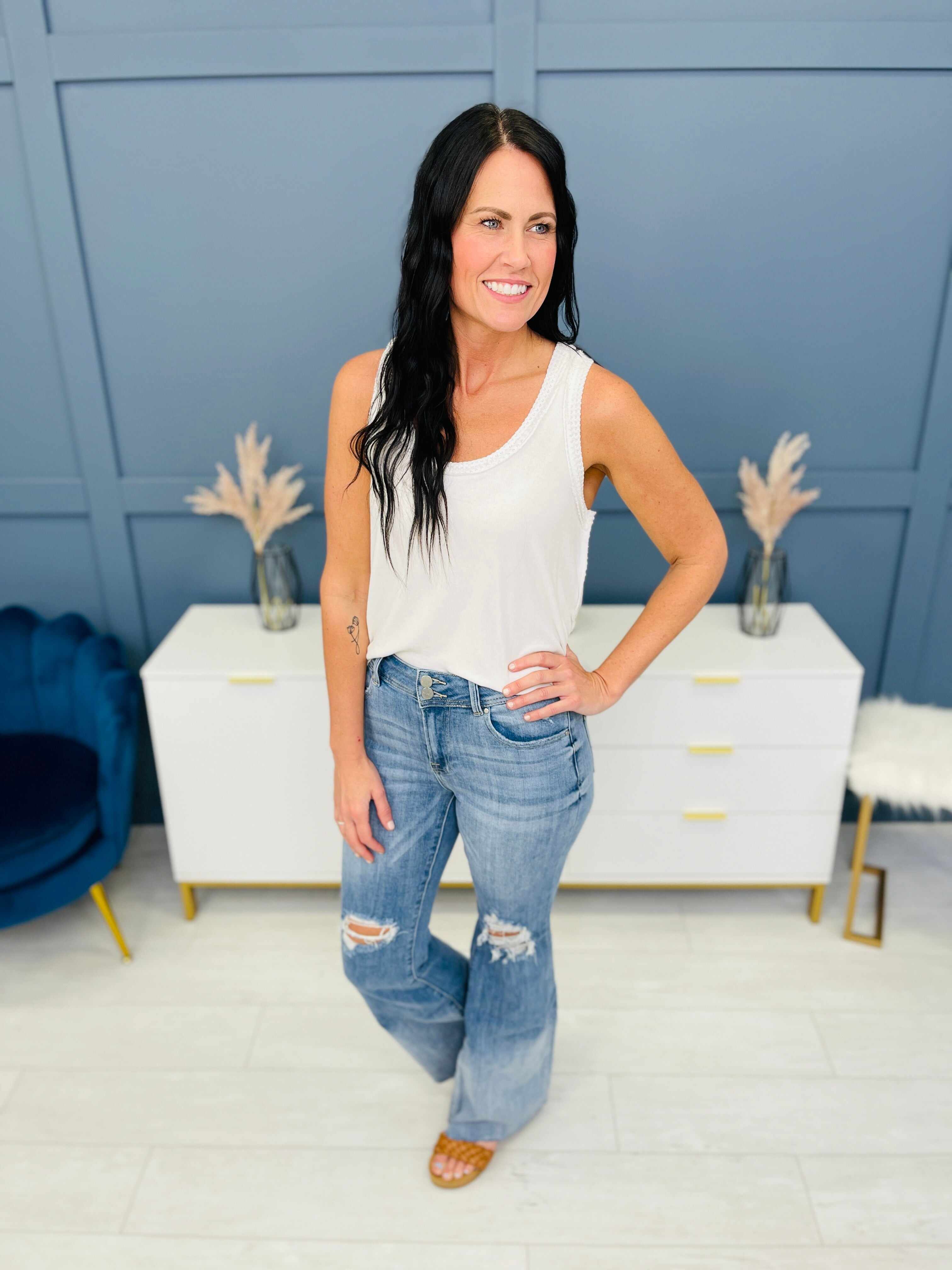 Risen PLUS/REG Say Yes to Distressed Wide Flare Jeans