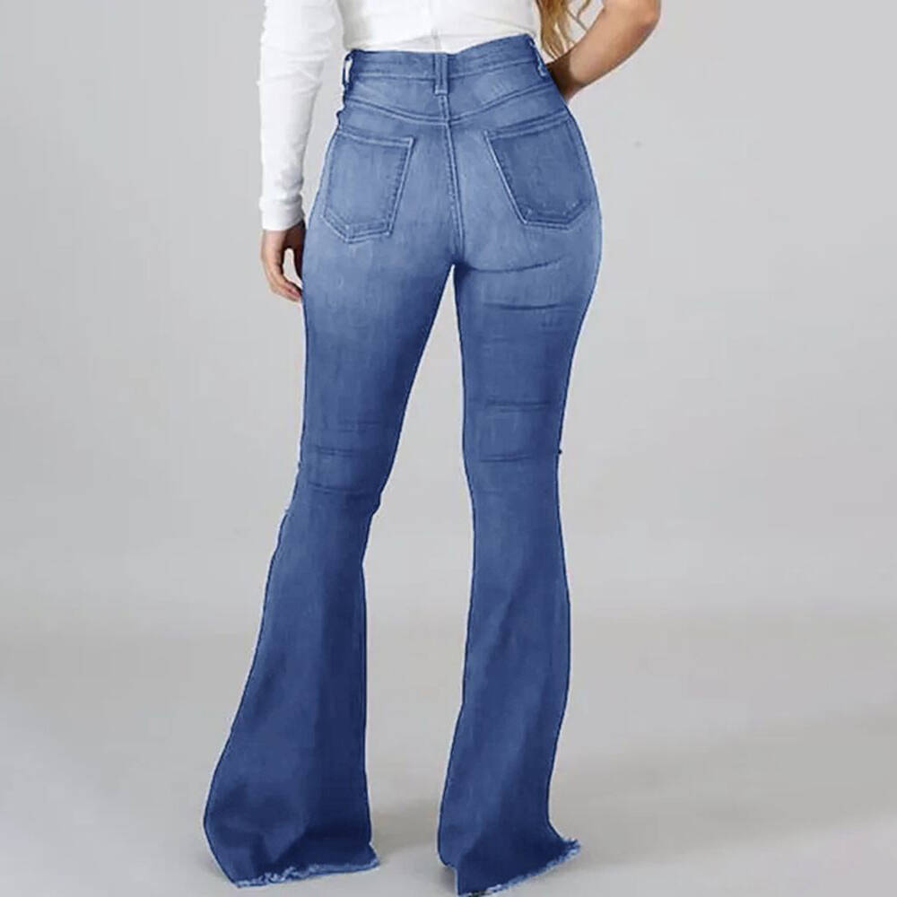 Women's Stretch Ripped High-waisted Flared Jeans