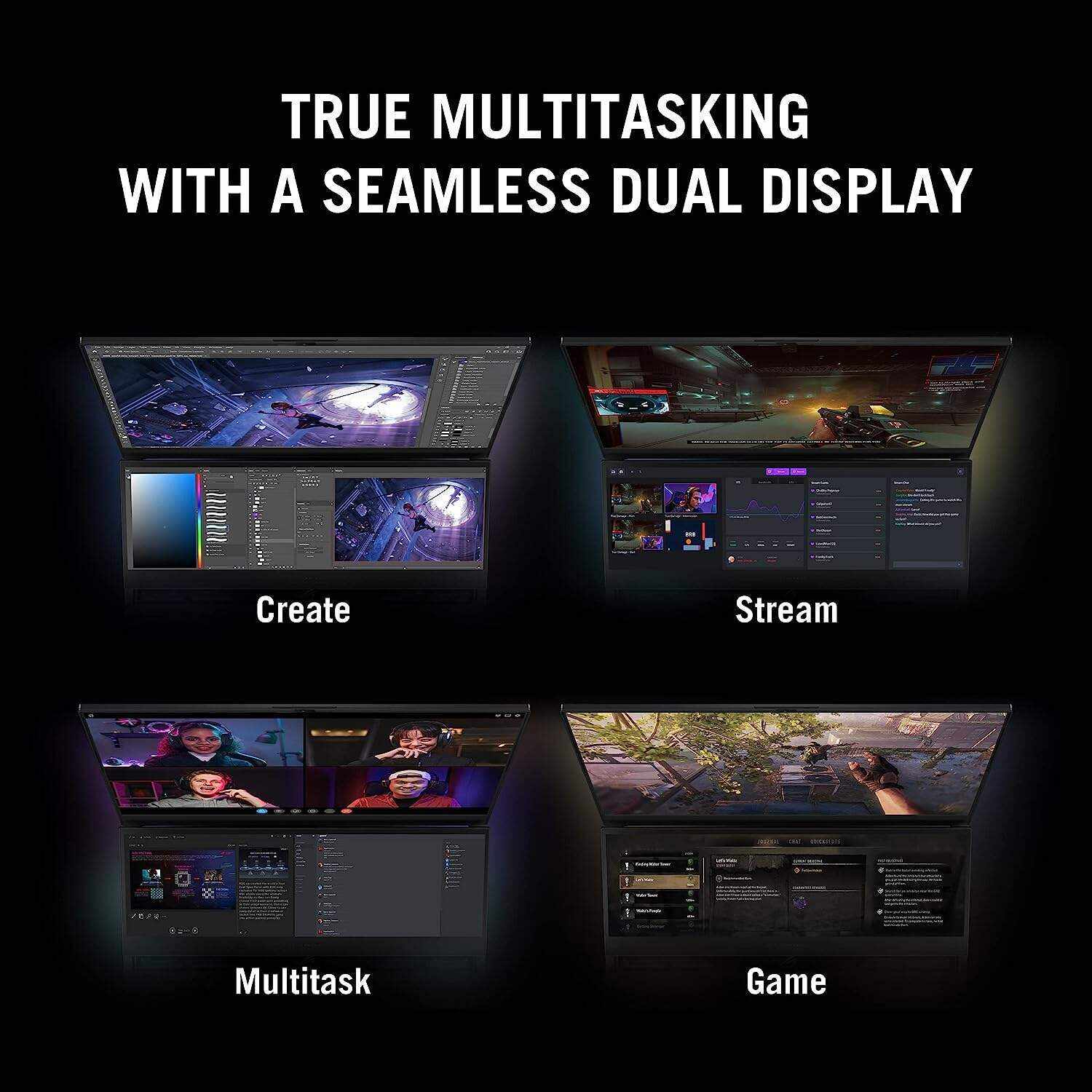 ROG Zephyrus Duo 16 (2022) Gaming Laptop, 16” Mini LED 240Hz/3ms, QHD 16:10 Display, 100% DCI-P3, NVIDIA GeForce RTX 4080, AMD Ryzen 9 7945HX, 32GB DDR5, 1TB SSD, Windows 11 Pro, GX650PZ-XS96