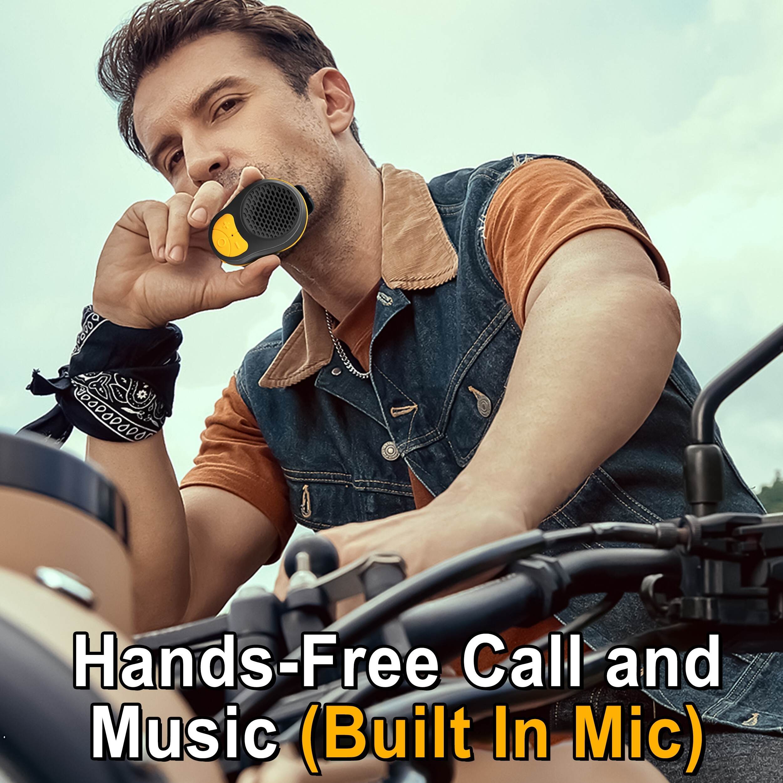 Wireless Portable Clip-On Speaker with Built-in Mic, 15 Hours Battery, IPX-5 Water-Resistant, USB Type-C Charging, 1-3W Output, Button Control, for Music & Calls, Ideal for Jobsite, Running, Biking, Hiking - No Charger Included