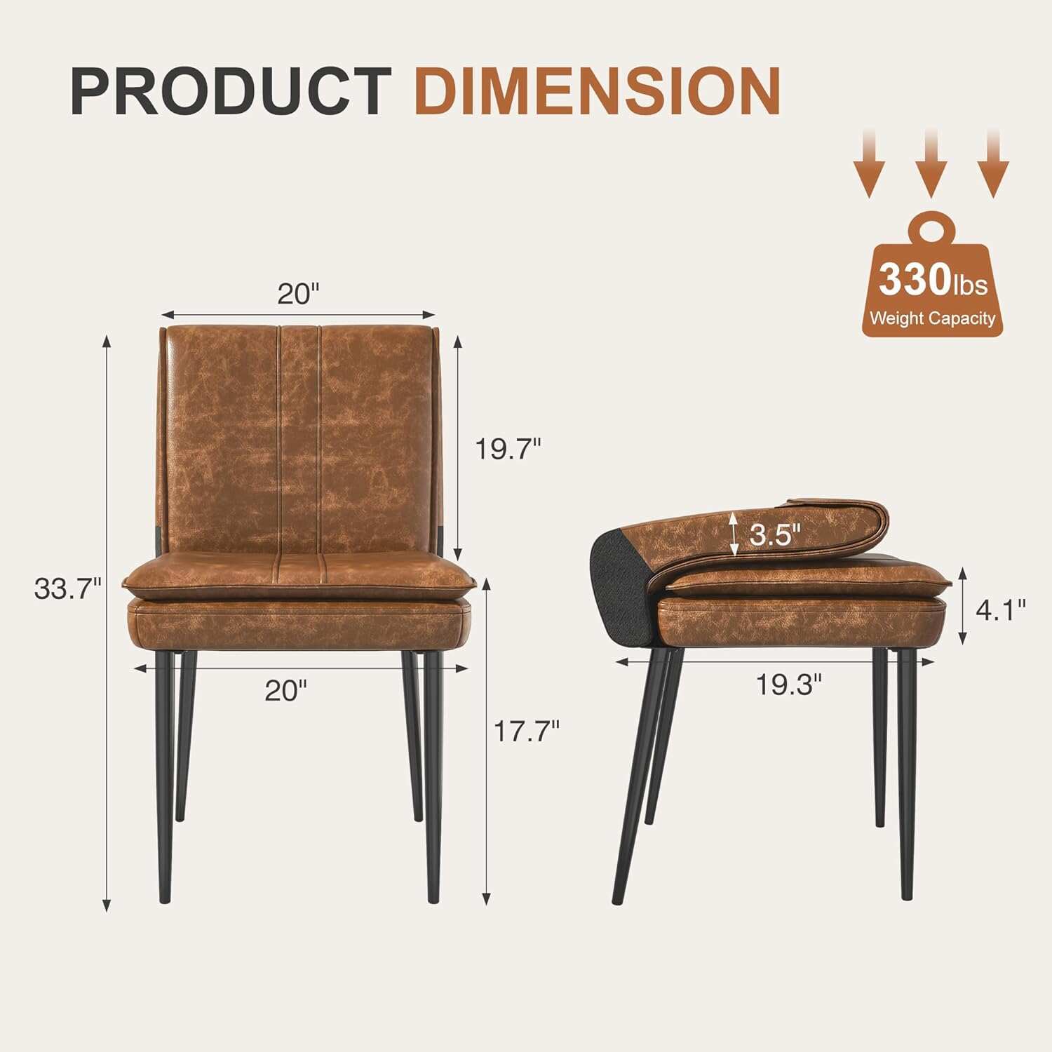 VECELO Upholstered PU Dining Chairs Set of 2