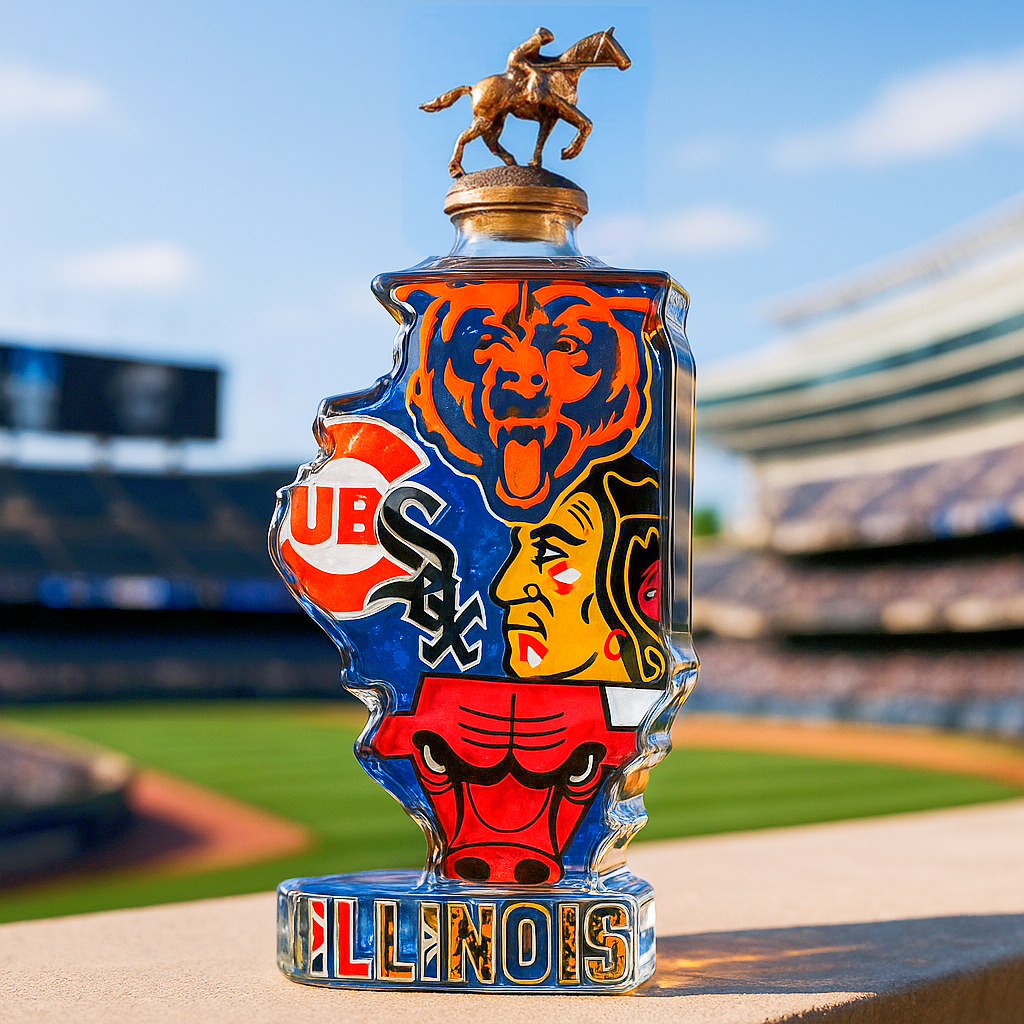 Illinois Five Teams Whiskey Bottle