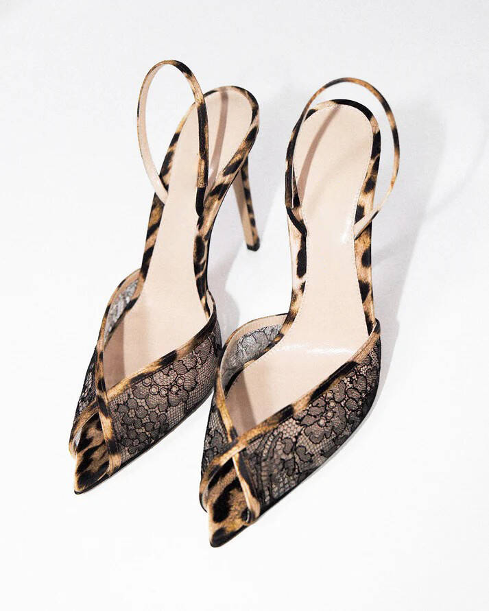 Leopard Print Lace Slingback Stiletto Heels