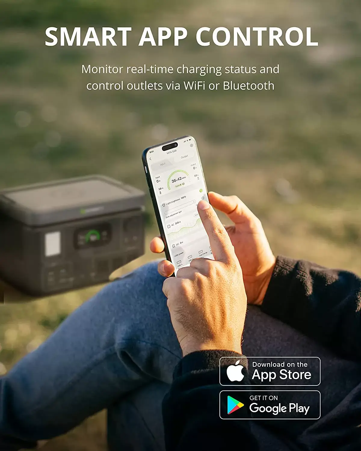 GROWATT Portable Power Station Generators: VITA550 Solar Generator (Solar Panel Optional) with 538Wh LiFePO4 Battery,1 Hour Fast Charging, 600W (1200W Surge) Output for Outdoor Camping/RVs/Home Use