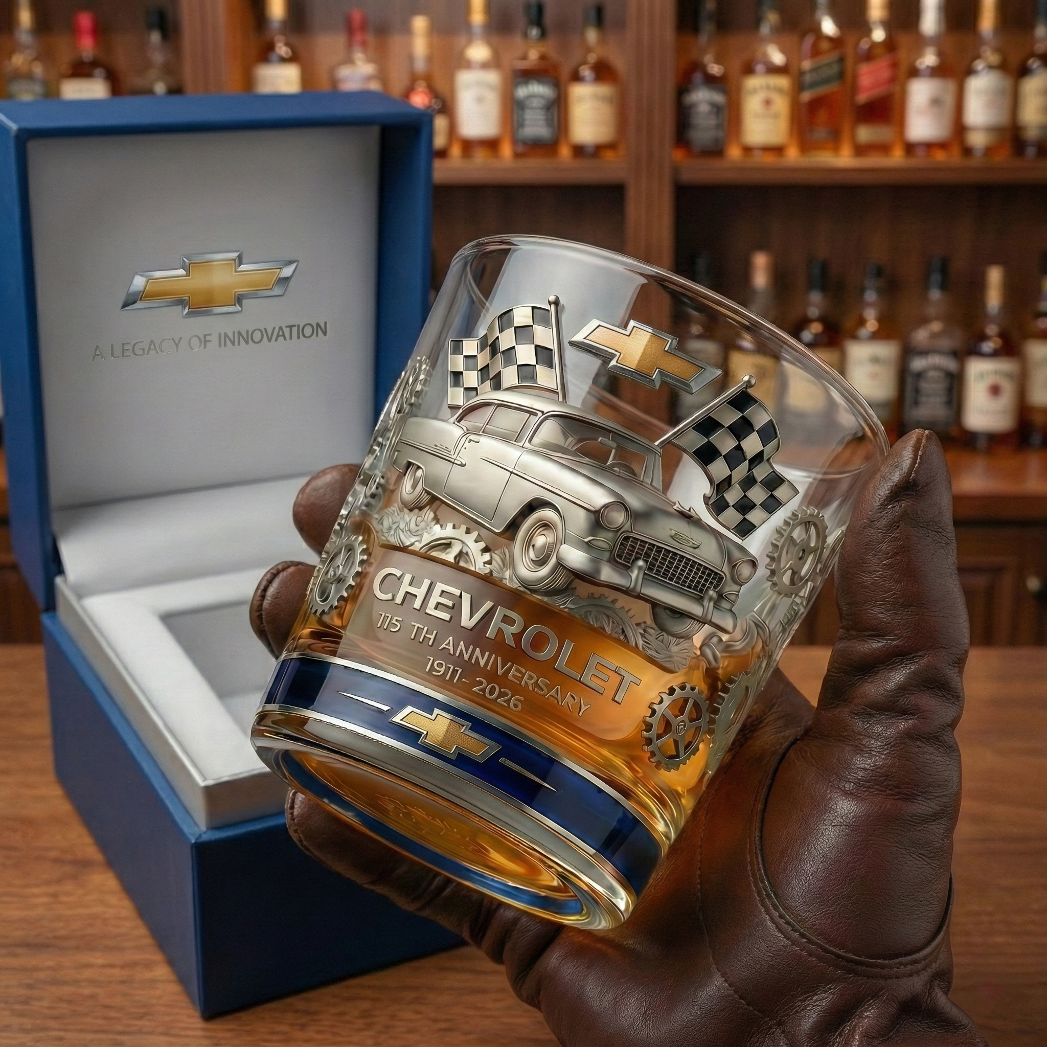 Chevrolet 115th Anniversary Commemorative Whiskey Glass