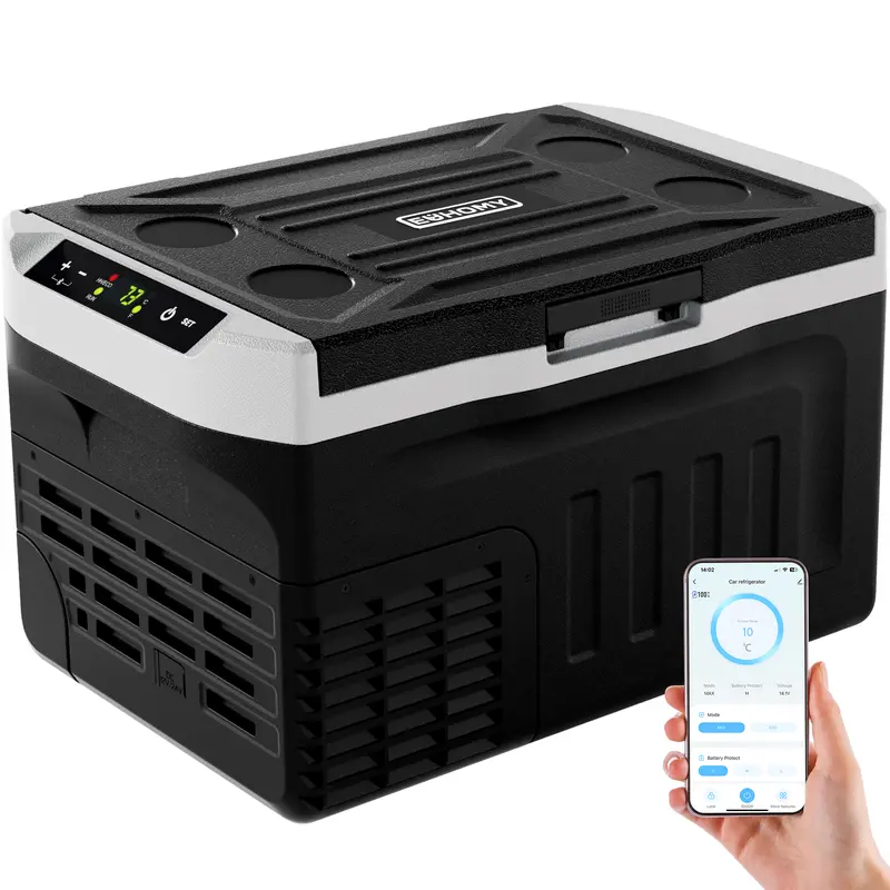 12V Portable Car Refrigerator, 23L/35L/50L Available, Dual DC 12V/24V & AC 110-240V Power Supply, Cooling Range -4°F to 68°F, Built-in Wheels & 2 Storage Baskets, Compact Fridge for RV, Truck, Travel & Boat
