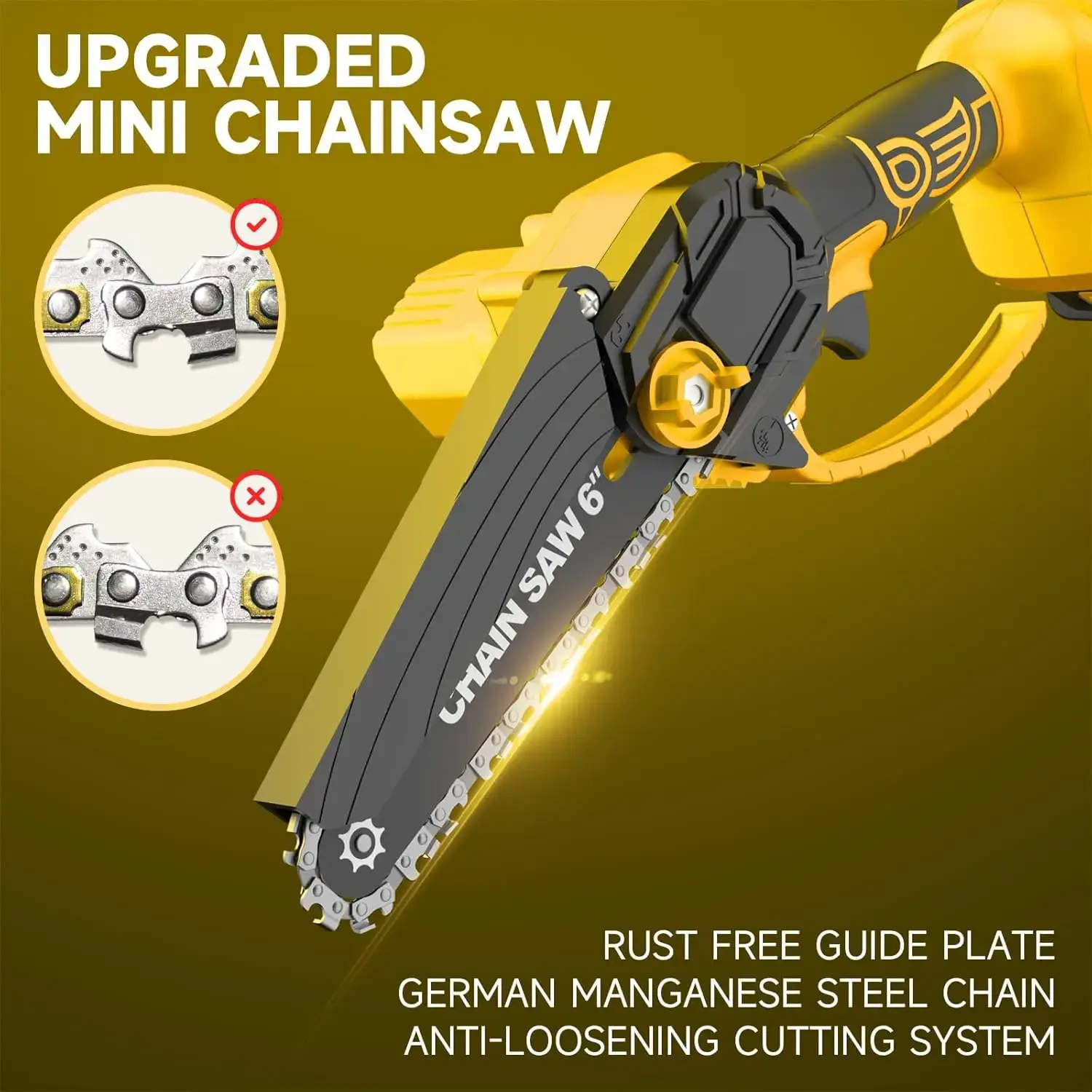 Mini Chainsaw Cordless 6 Inch Battery Powered 880W Motor 4020 RPM for Wood Cutting Tree Trimming Yard Work Garden Tools Gift for Men Dad Husband