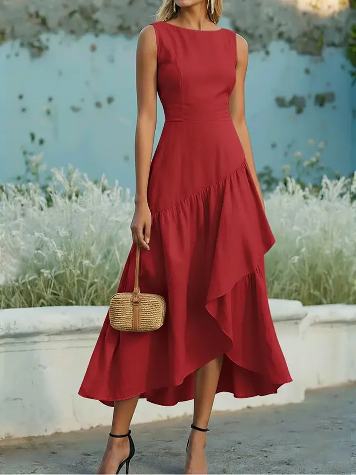 🔥Summer Arrivals🌟Women's Sleeveless Linen And Cotton Ruffle Hem Dress