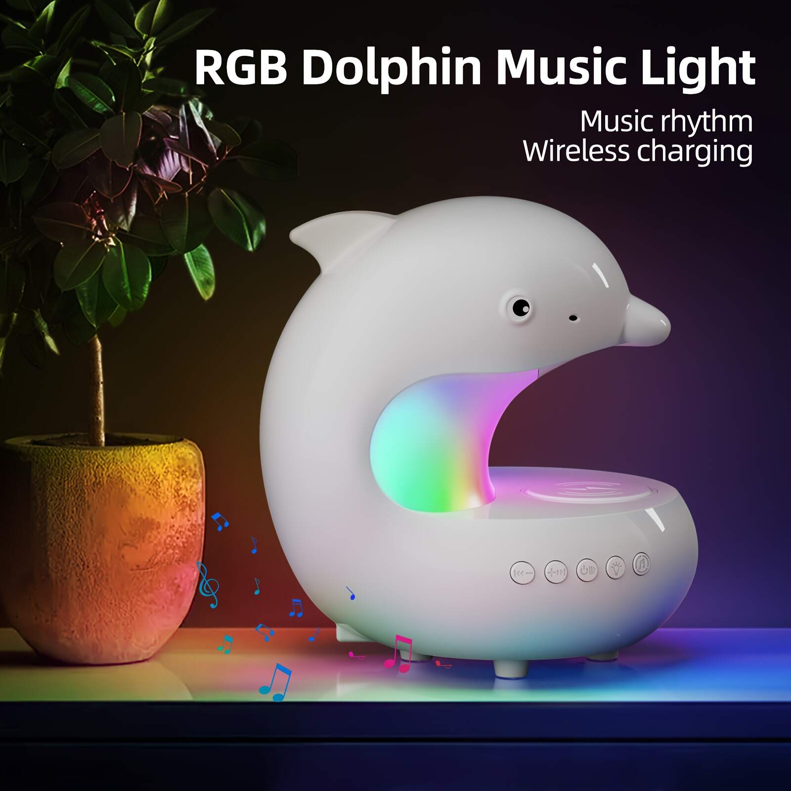 Wireless Speakers with Wireless Charging, Rhythm RGB Lights, 1200mAh Cute Dolphin Smart Lights, Bedroom Night Lights, dimmable Table Lamp, Perfect Gift Idea for Friends on Holidays & Birthdays