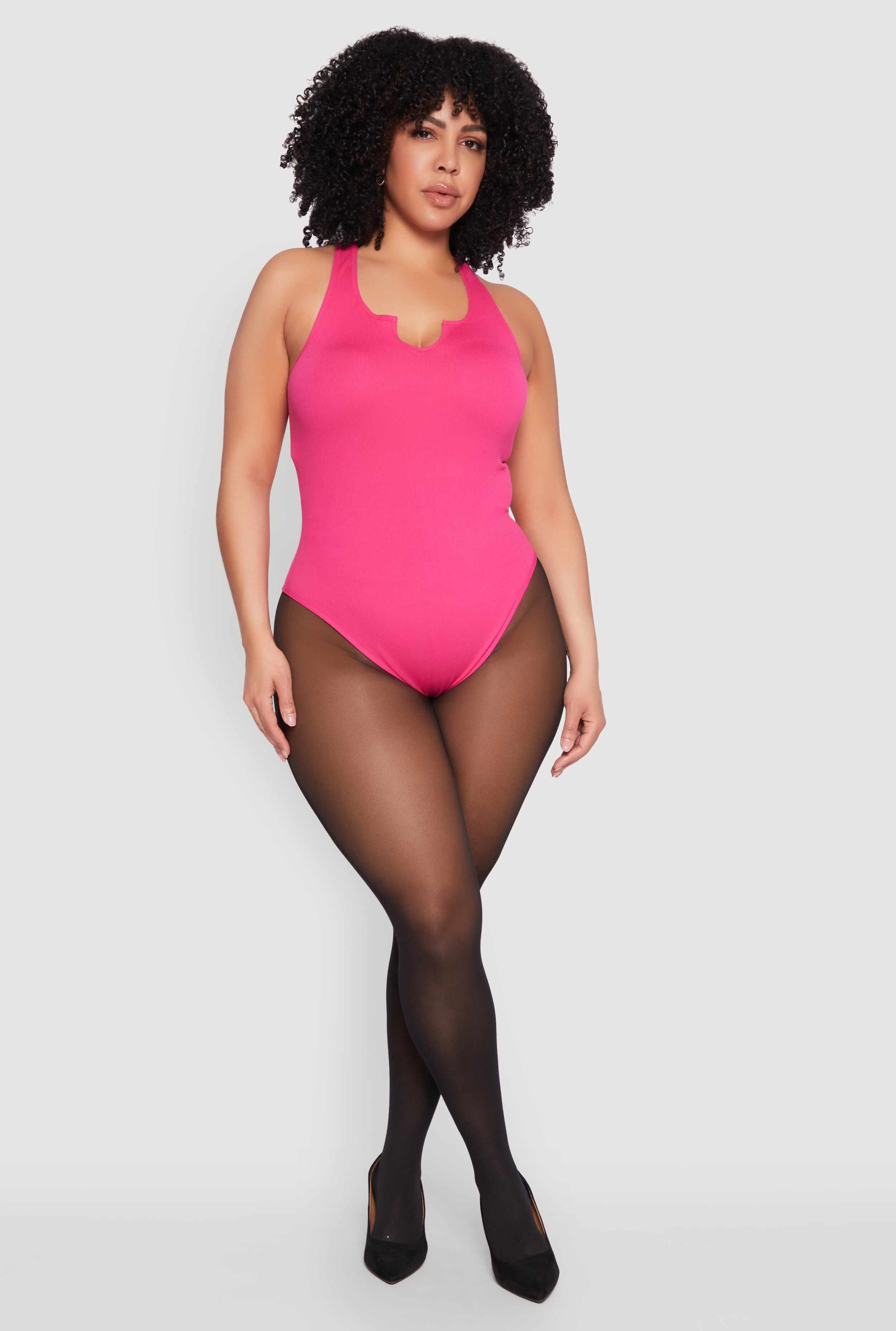 Plus Size Ribbed Notch Neck Tank Bodysuit