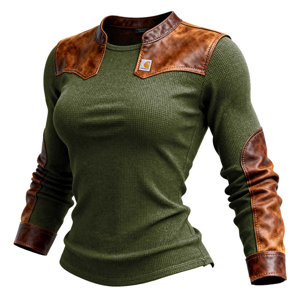 Stylish Thermal Shirt With Leather Accents For Everyday Wear