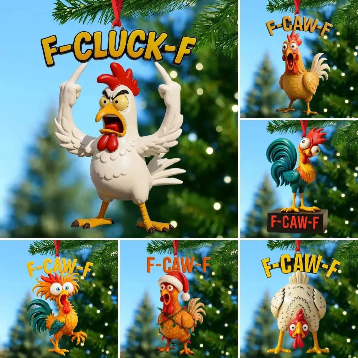 Funny Angry Chicken Christmas Ornaments