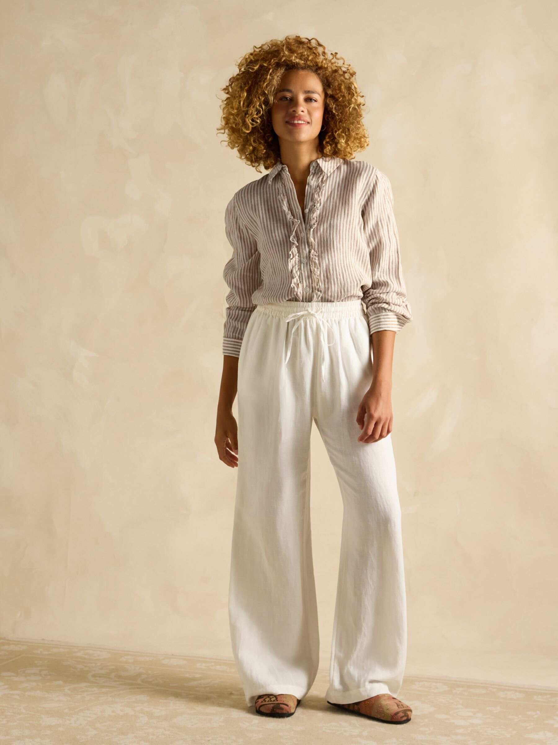 Selene Light Brown Stripe 100% Linen Shirt